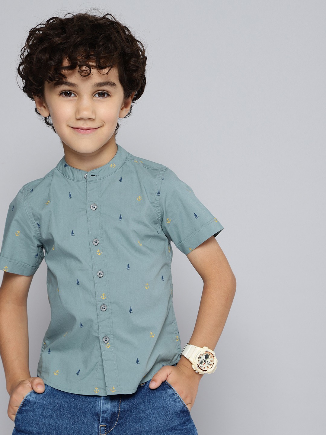 

HERE&NOW Boys Printed Pure Cotton Casual Shirt, Blue