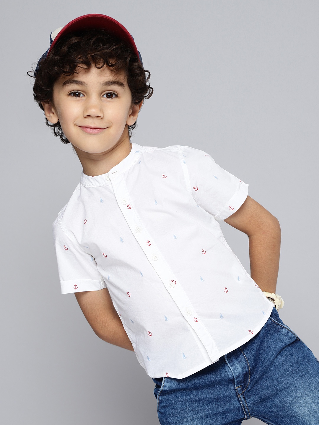

HERE&NOW Boys Printed Pure Cotton Casual Shirt, White