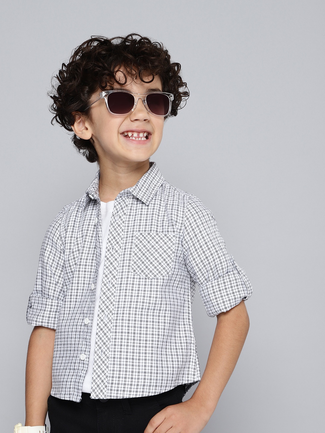 

HERE&NOW Boys Checked Pure Cotton Casual Shirt, White