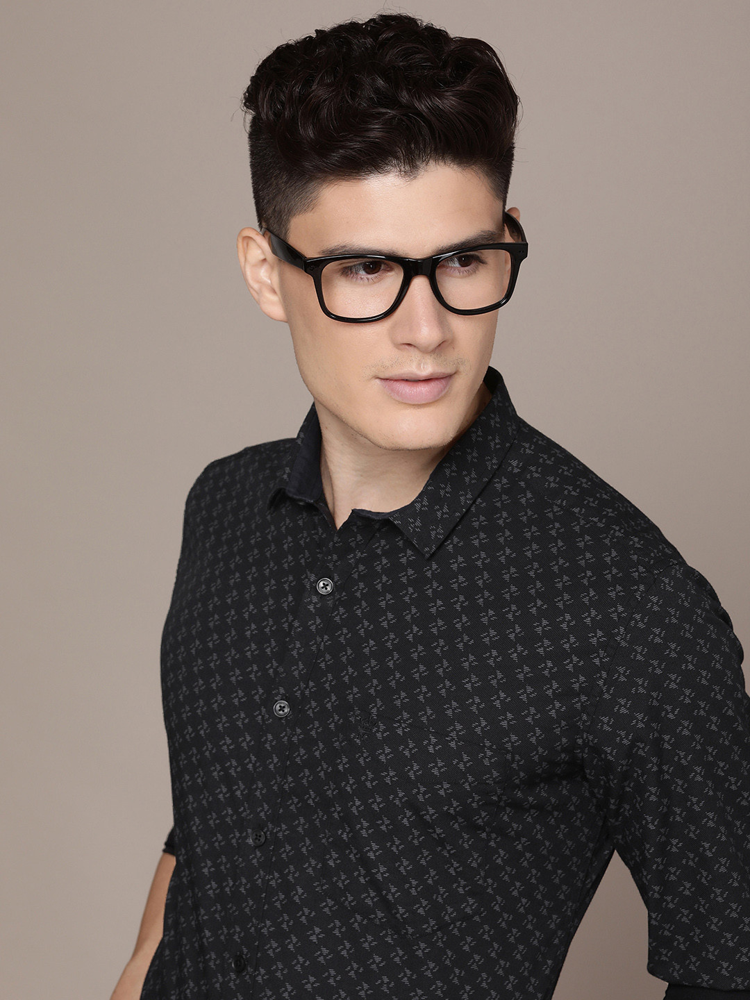 

French Connection Pure Cotton Slim Fit Opaque Printed Casual Shirt, Navy blue