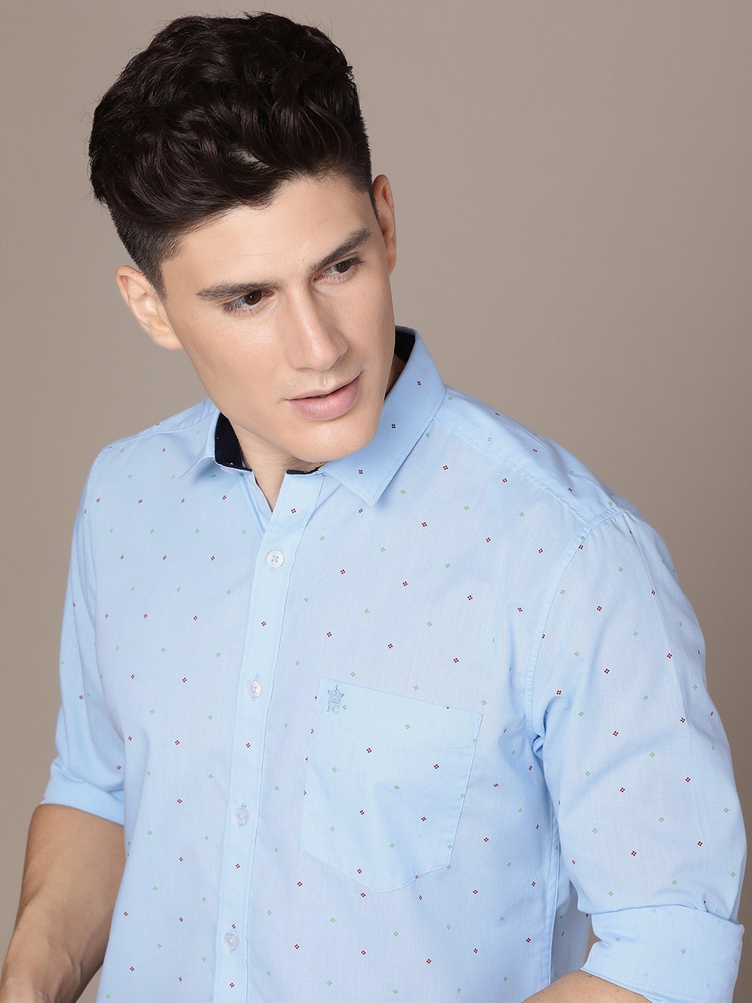 

French Connection Slim Fit Geometric Printed Pure Cotton Casual Shirt, Blue