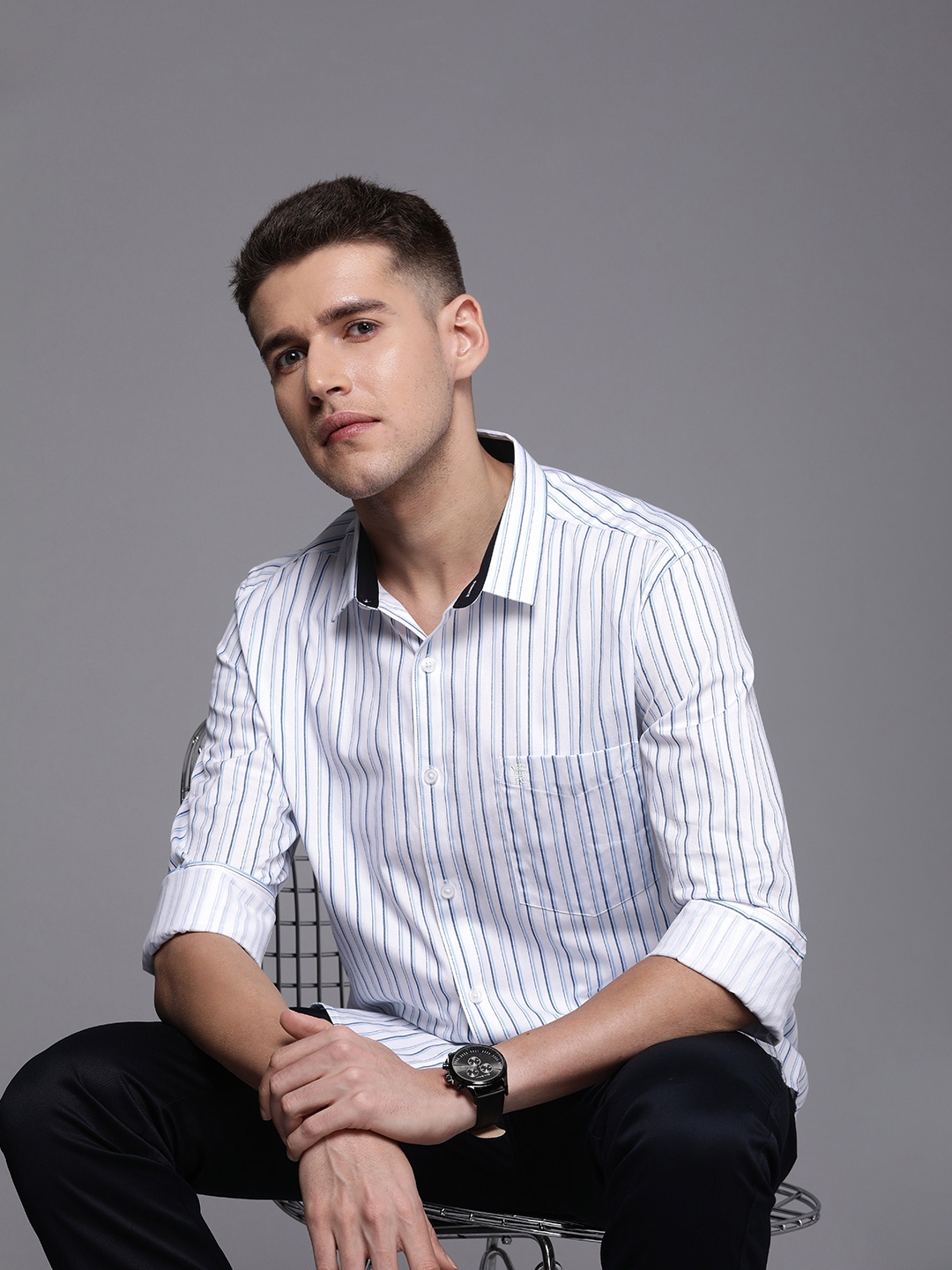 

French Connection Slim Fit Striped Cotton Casual Shirt, White