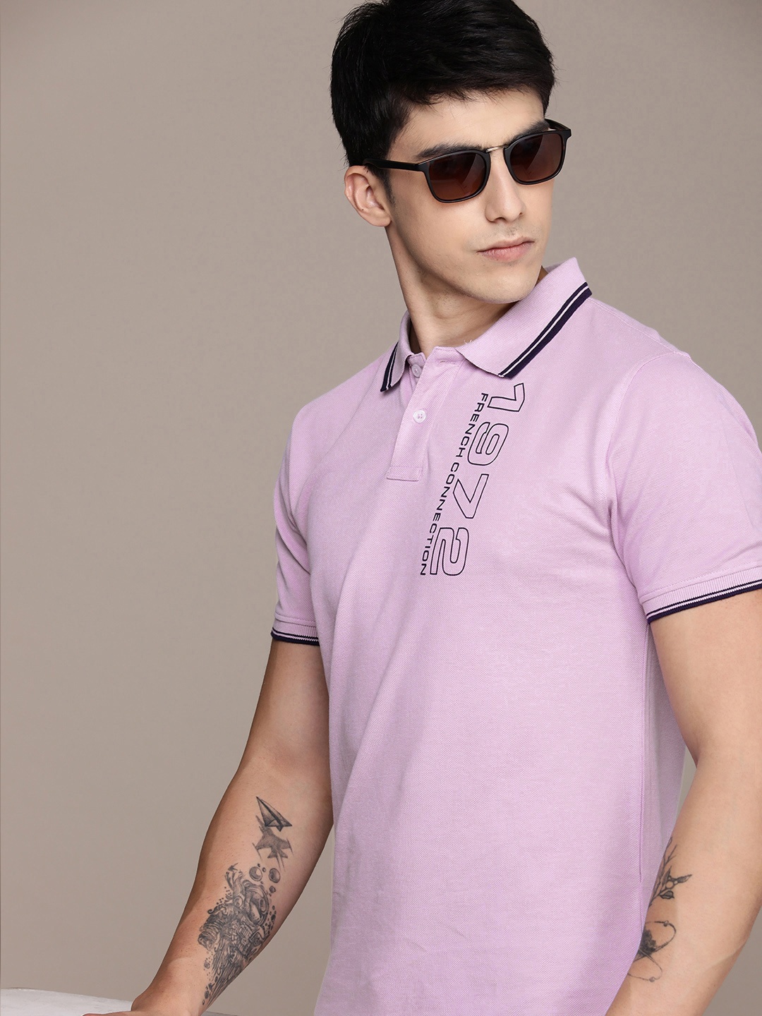 

French Connection Pure Cotton Polo T-shirt, Lavender