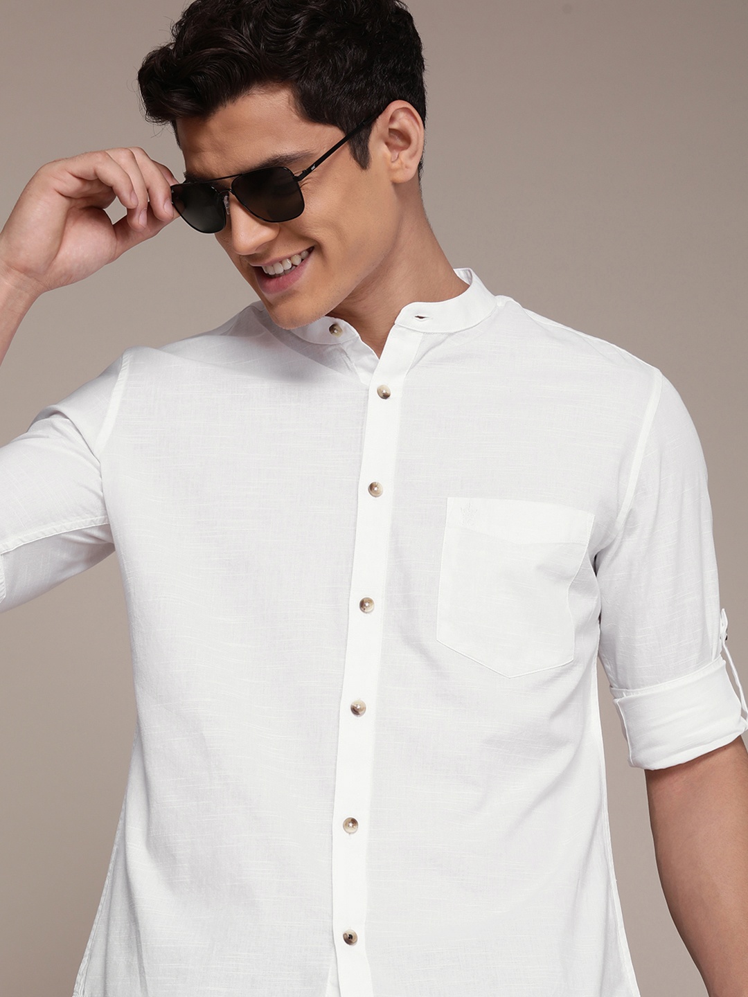 

French Connection Band Collar Slim Fit Pure Cotton Casual Shirt, White