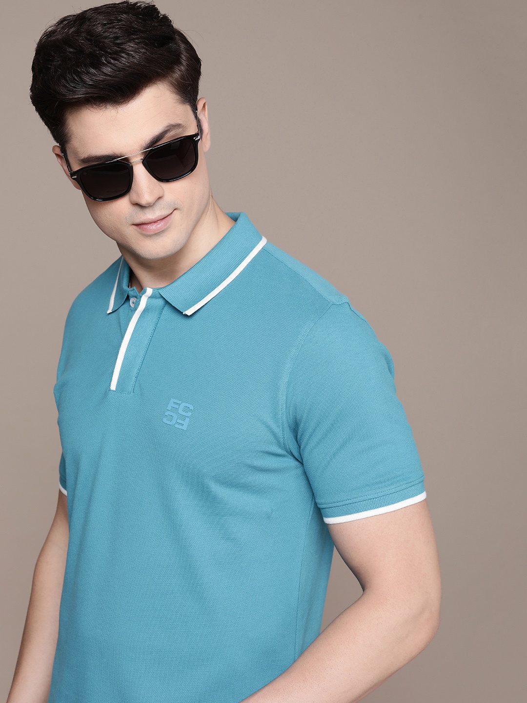 

French Connection Polo Collar Pure Cotton T-shirt, Blue