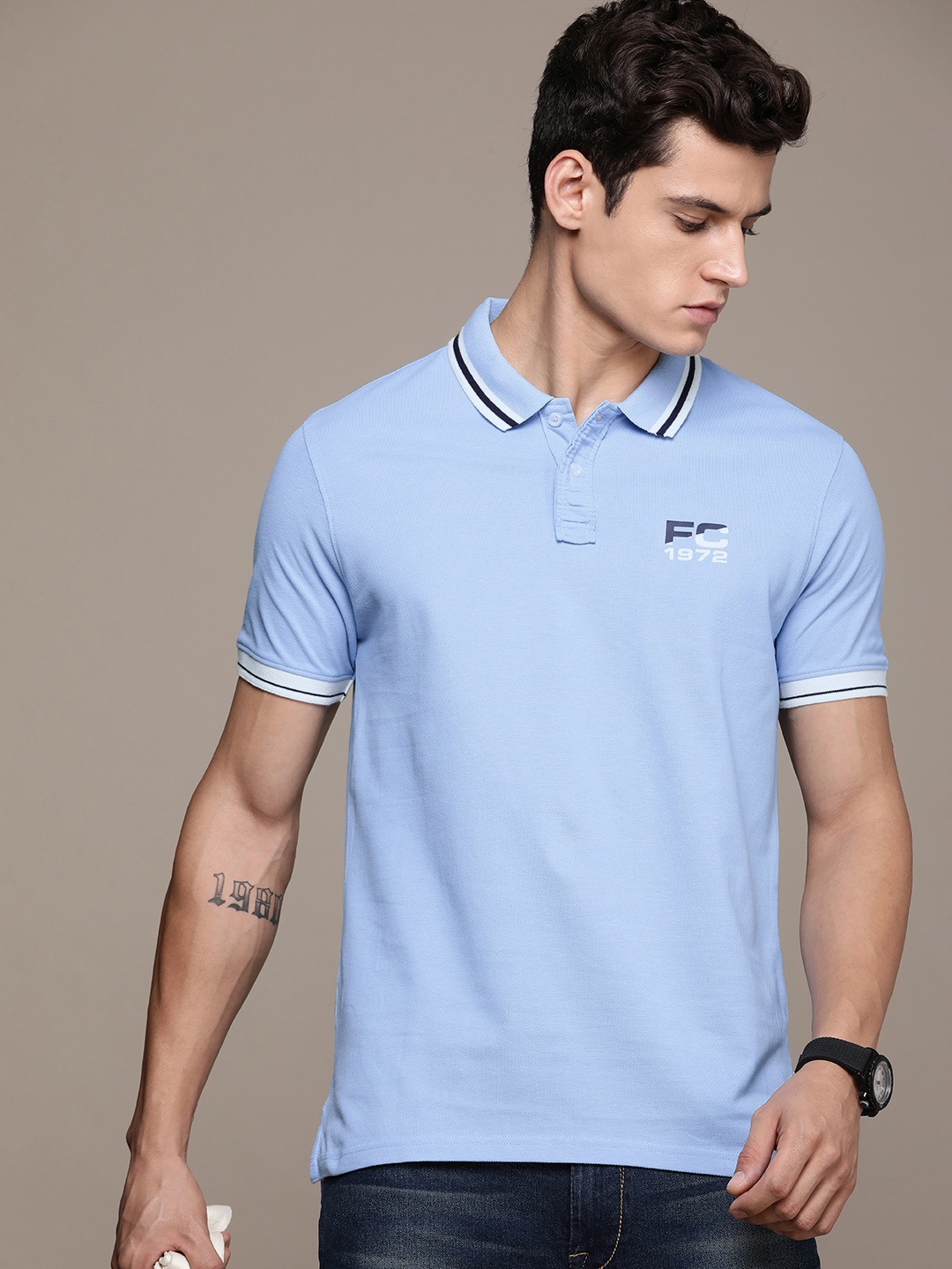 

French Connection Men Polo Collar Pure Cotton T-shirt, Blue