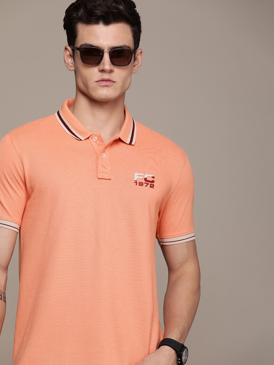 

French Connection Men Polo Collar Pure Cotton T-shirt, Coral