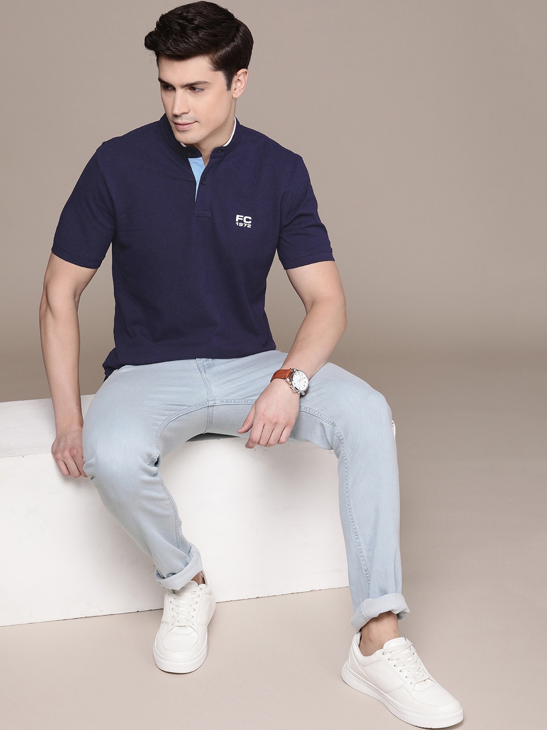 

French Connection Henley Neck Pure Cotton T-shirt, Purple