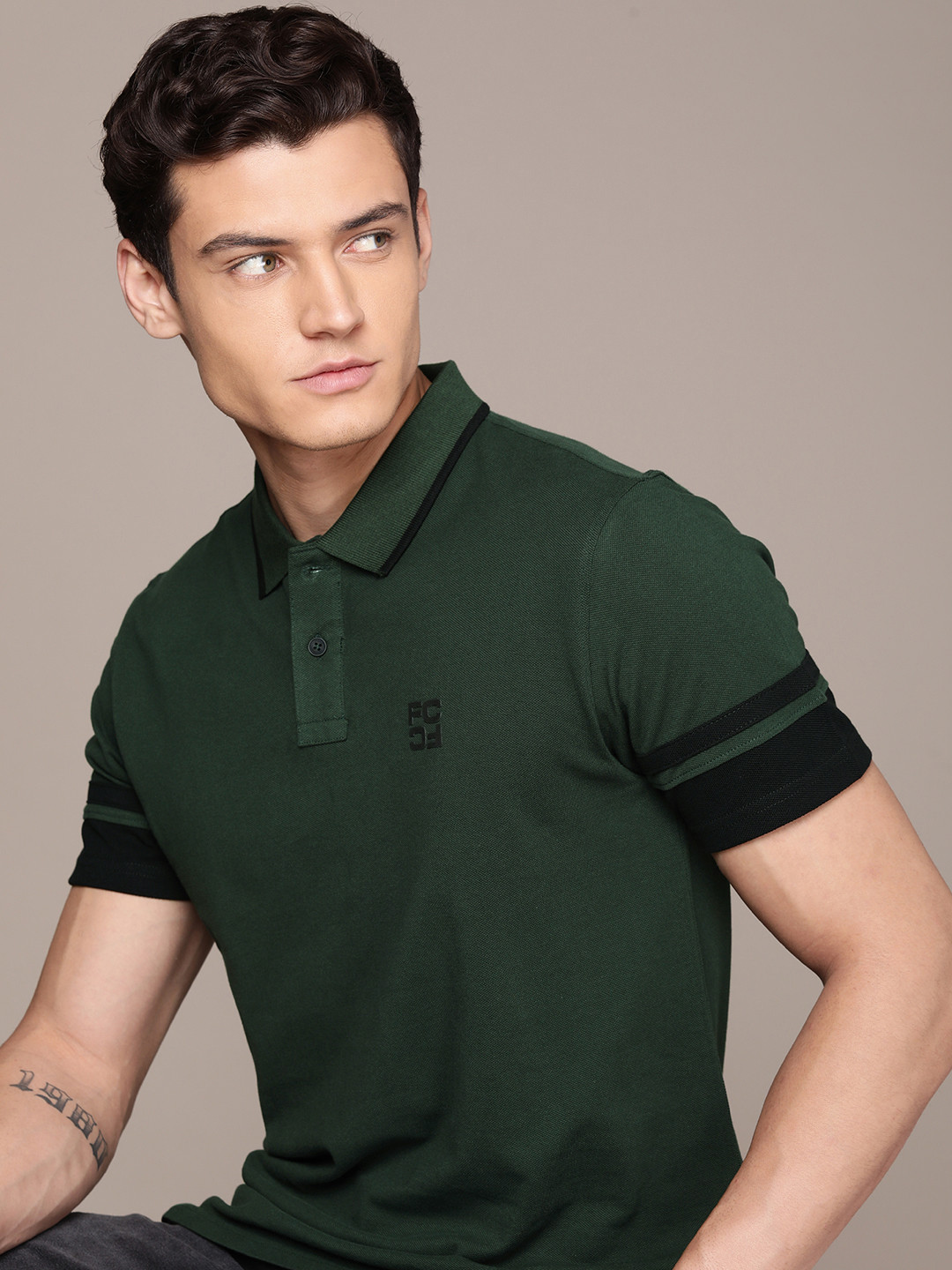 

French Connection Polo Collar Pure Cotton T-shirt, Green