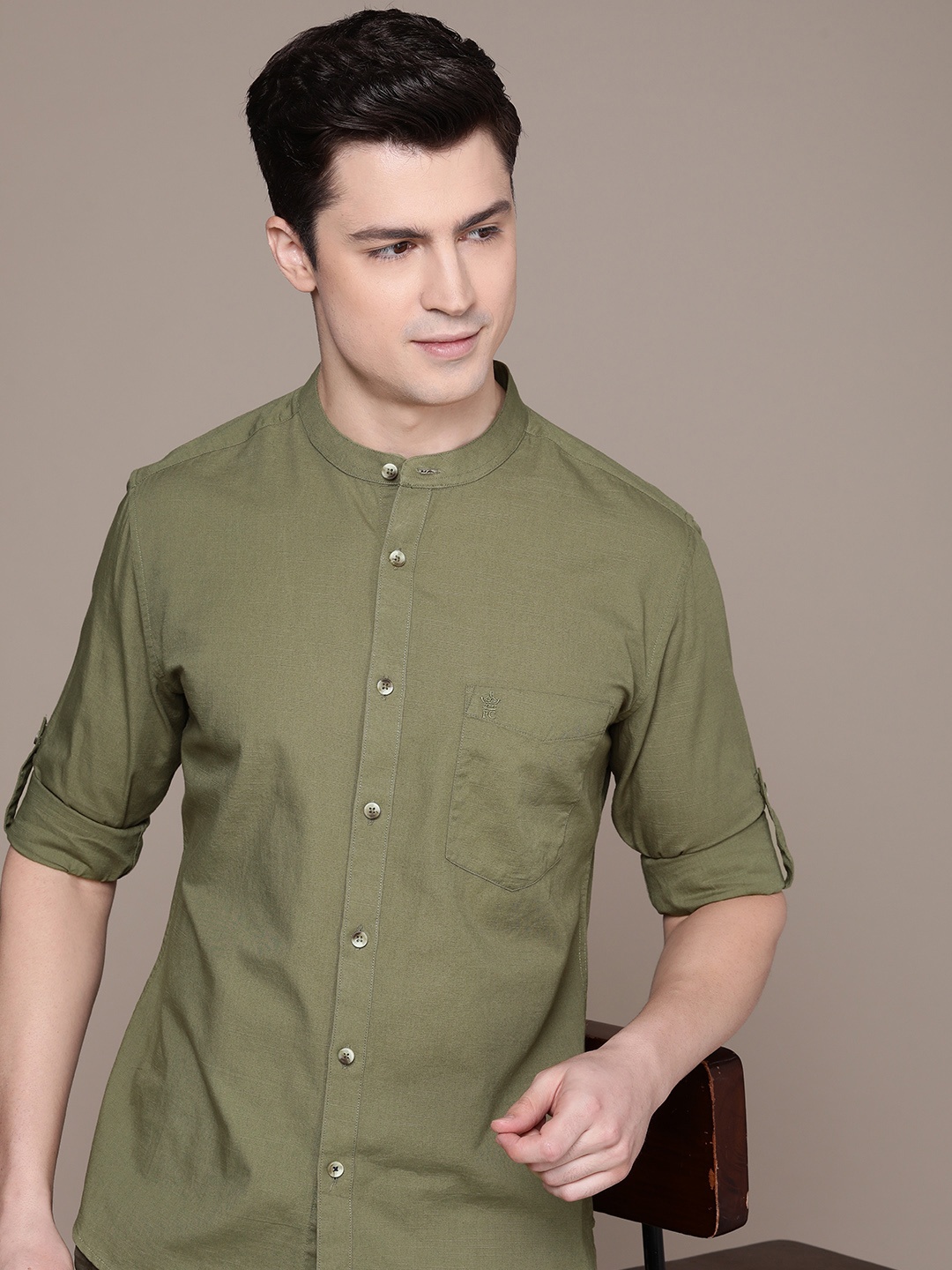 

French Connection Slim Fit Pure Cotton Casual Shirt, Olive