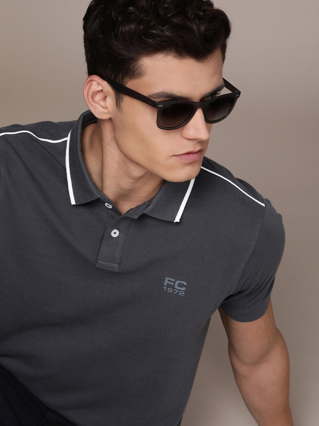 

French Connection Polo Collar Pure Cotton T-shirt, Grey