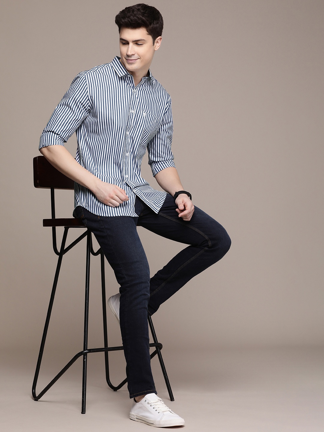 

French Connection Slim Fit Striped Pure Cotton Casual Shirt, White