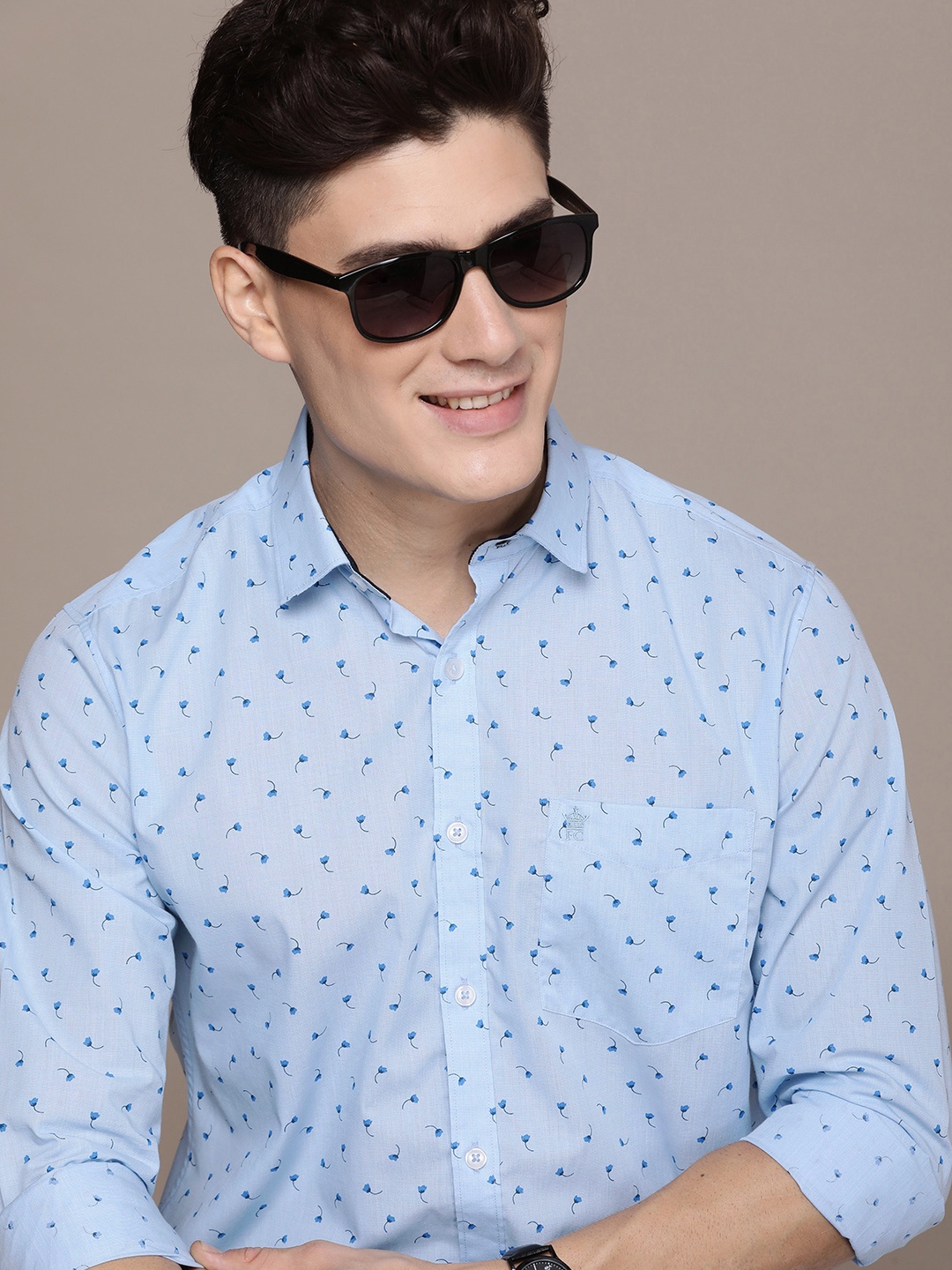 

French Connection Pure Cotton Floral Printed Slim Fit Casual Shirt, Blue
