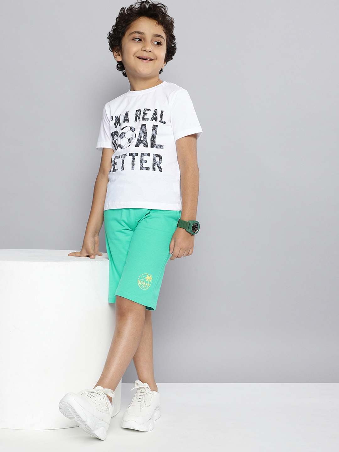 

HERE&NOW Boys Pure Cotton Shorts, Sea green