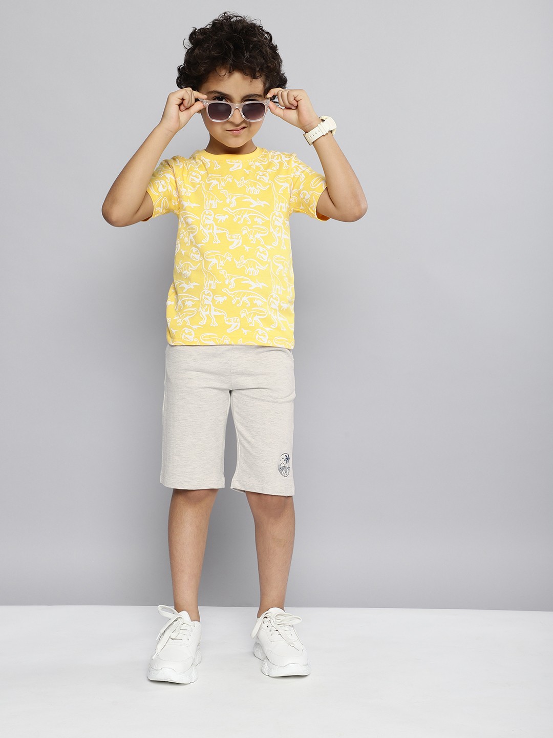 

HERE&NOW Boys Solid with Melange Effect Shorts, Grey