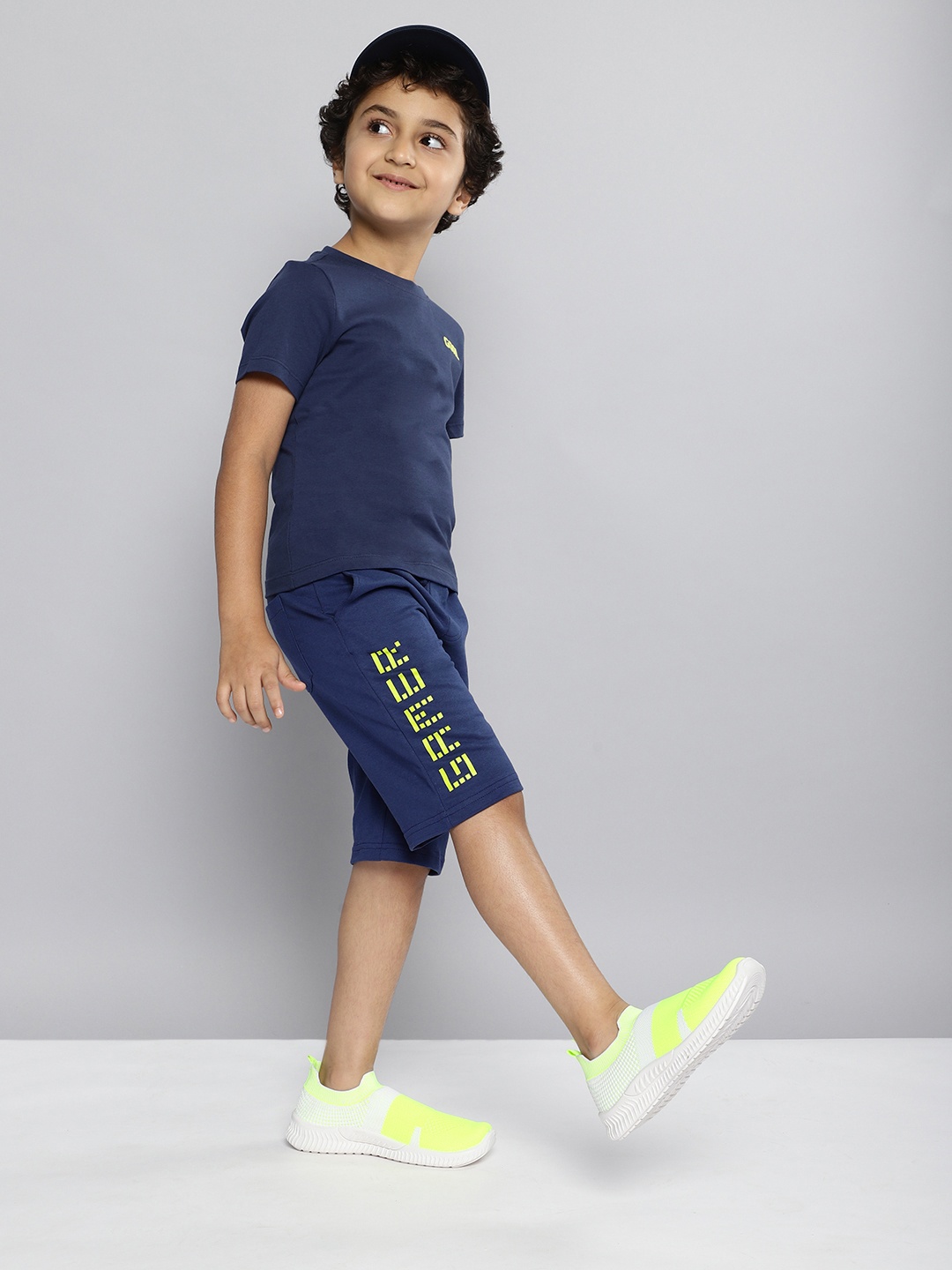 

HERE&NOW Boys Pure Cotton Printed Detail Shorts, Navy blue