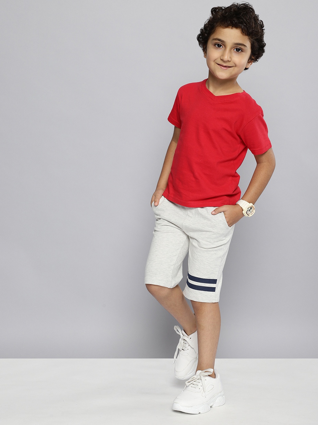 

HERE&NOW Boys Striped with Melange Effect Shorts, Grey