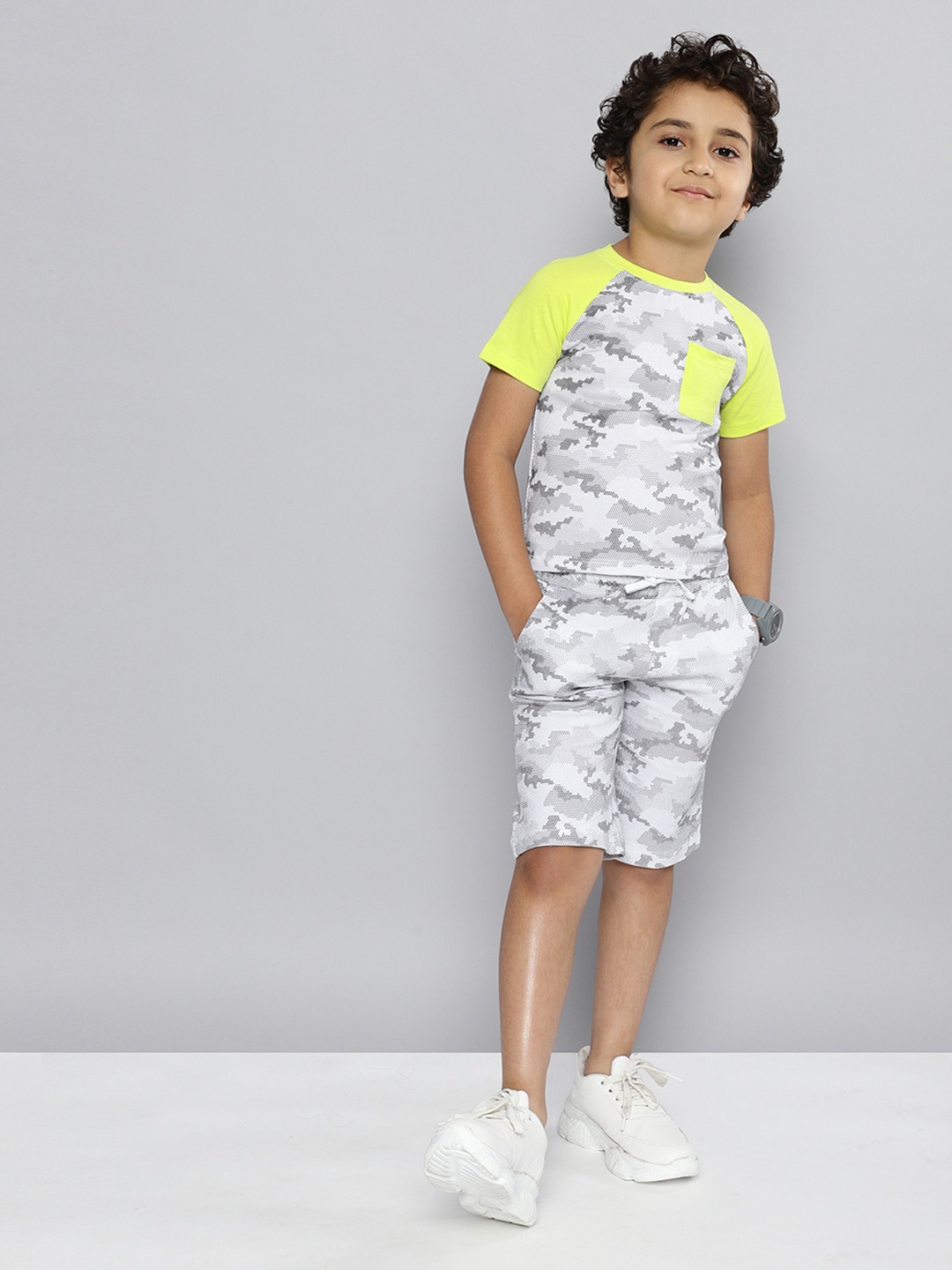 

HERE&NOW Boys Camouflage Print Pure Cotton Shorts, Grey