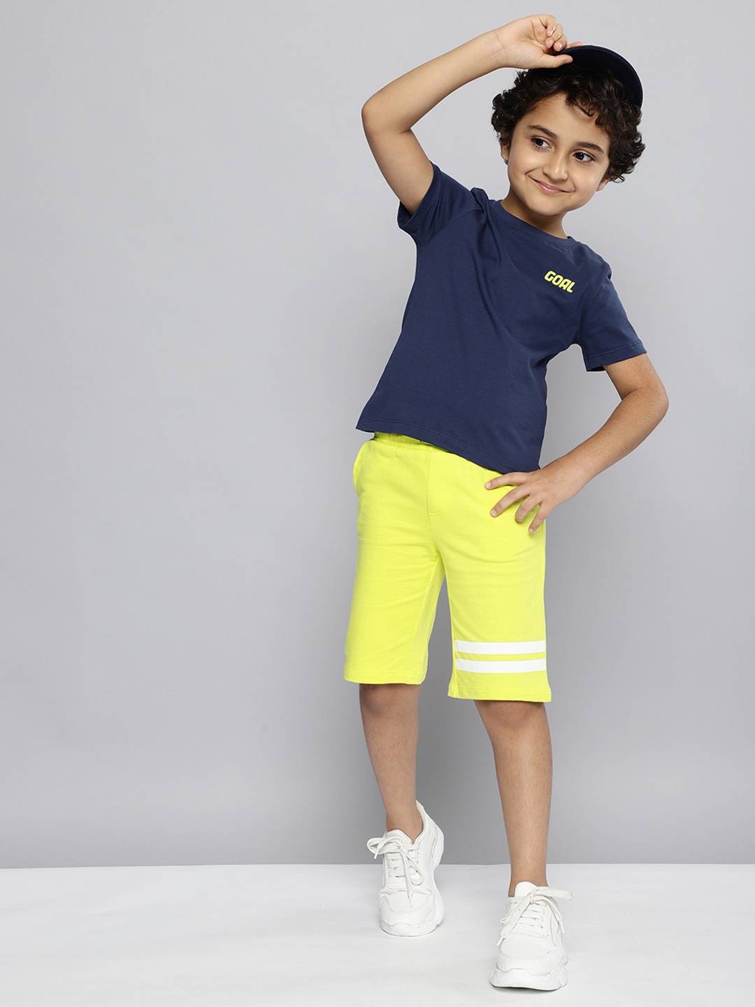 

HERE&NOW Boys Striped Pure Cotton Shorts, Lime green