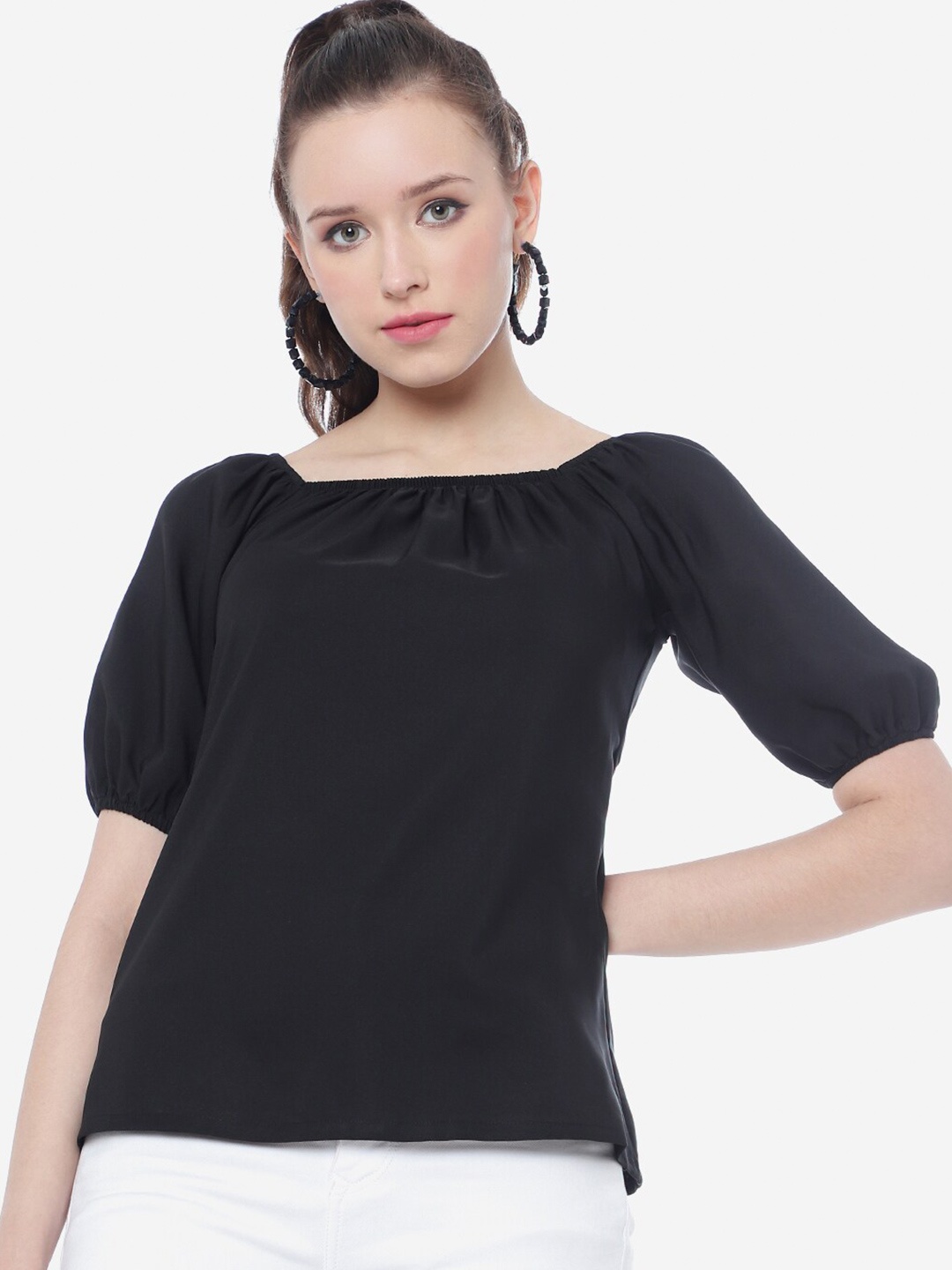 

J Turritopsis Puff Sleeved Top, Black