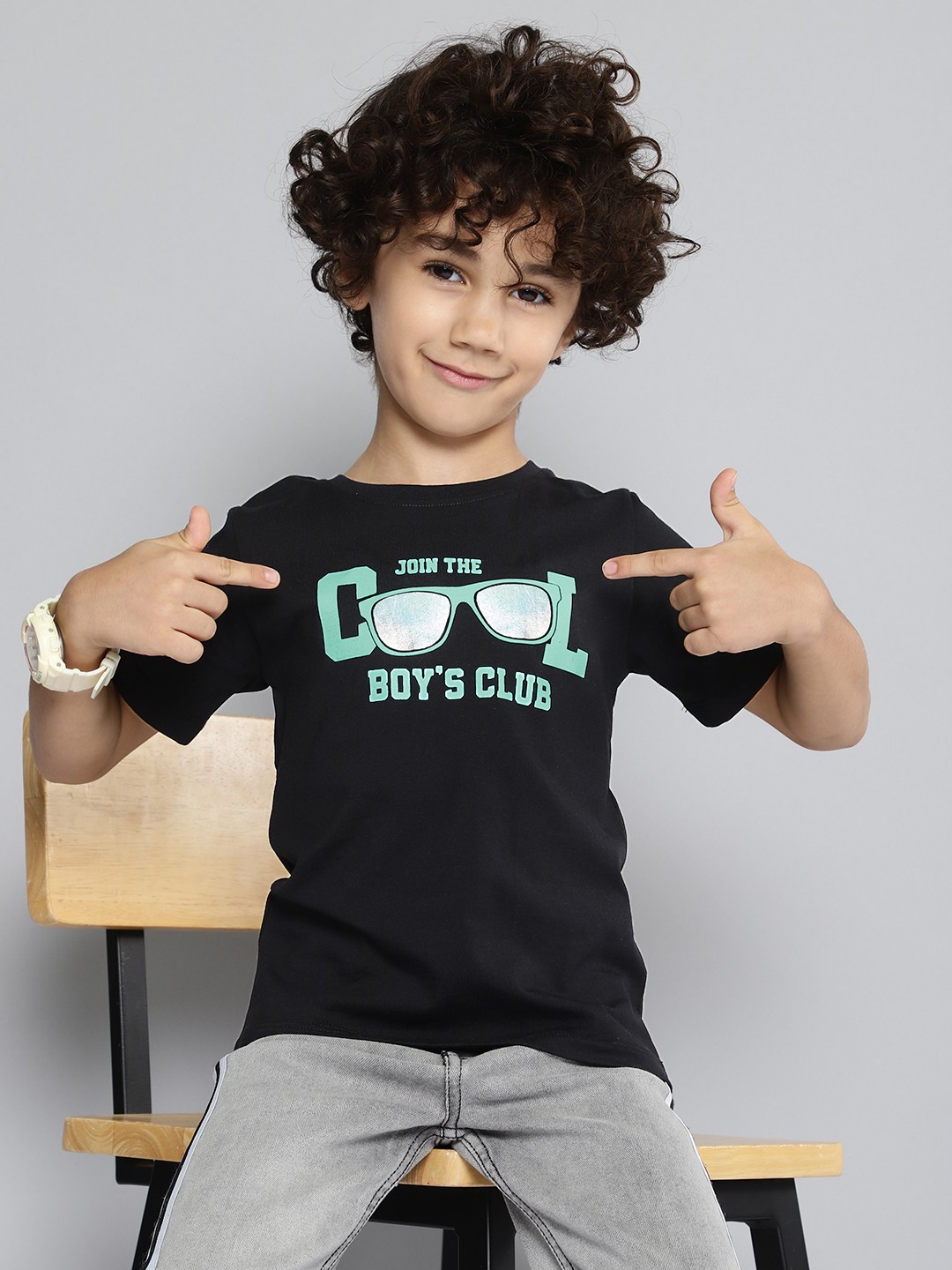 

HERE&NOW Boys Typography Print Knitted T-shirt, Black