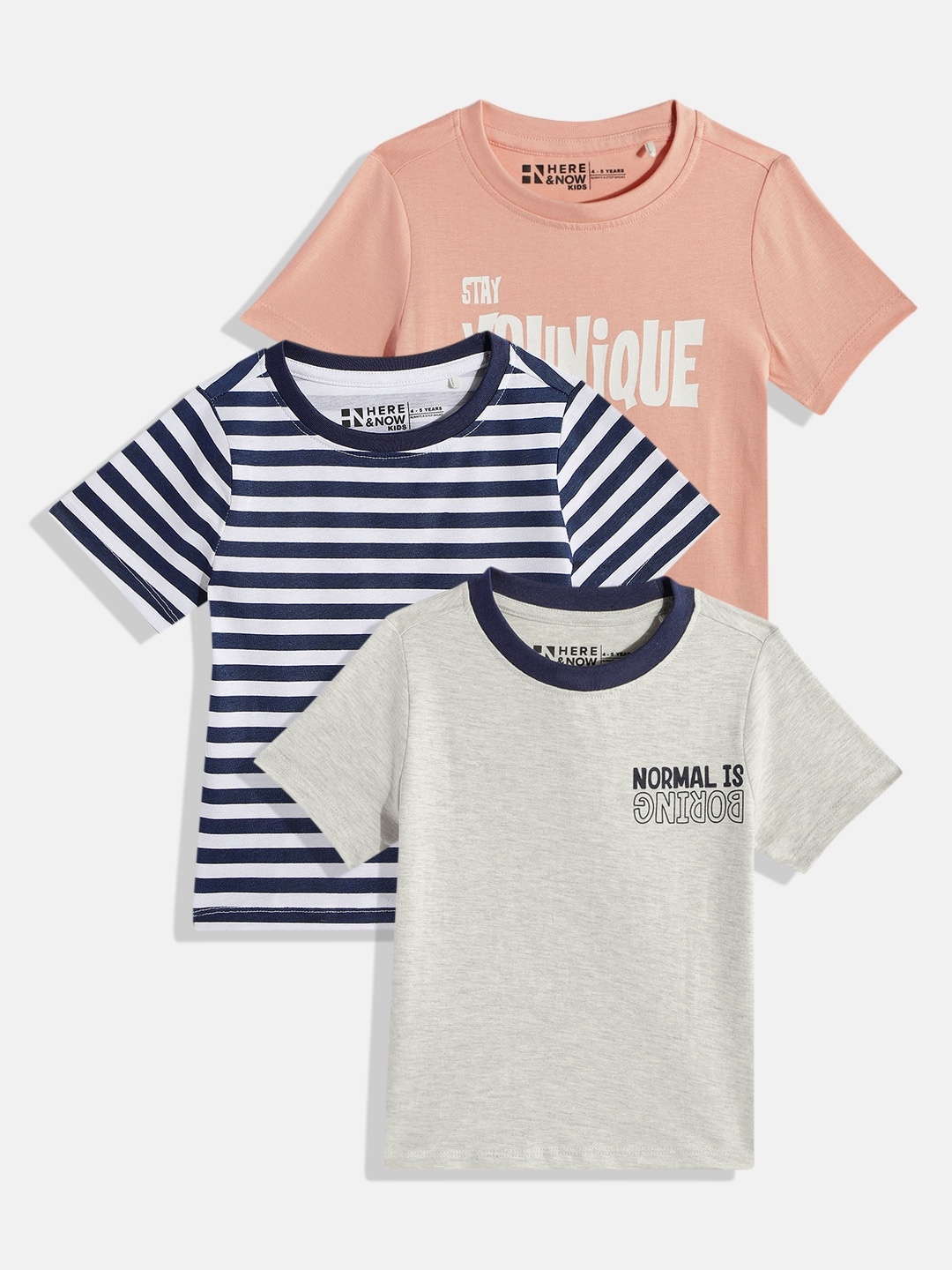 

HERE&NOW Boys Assorted Pack of 3 Pure Cotton T-Shirts