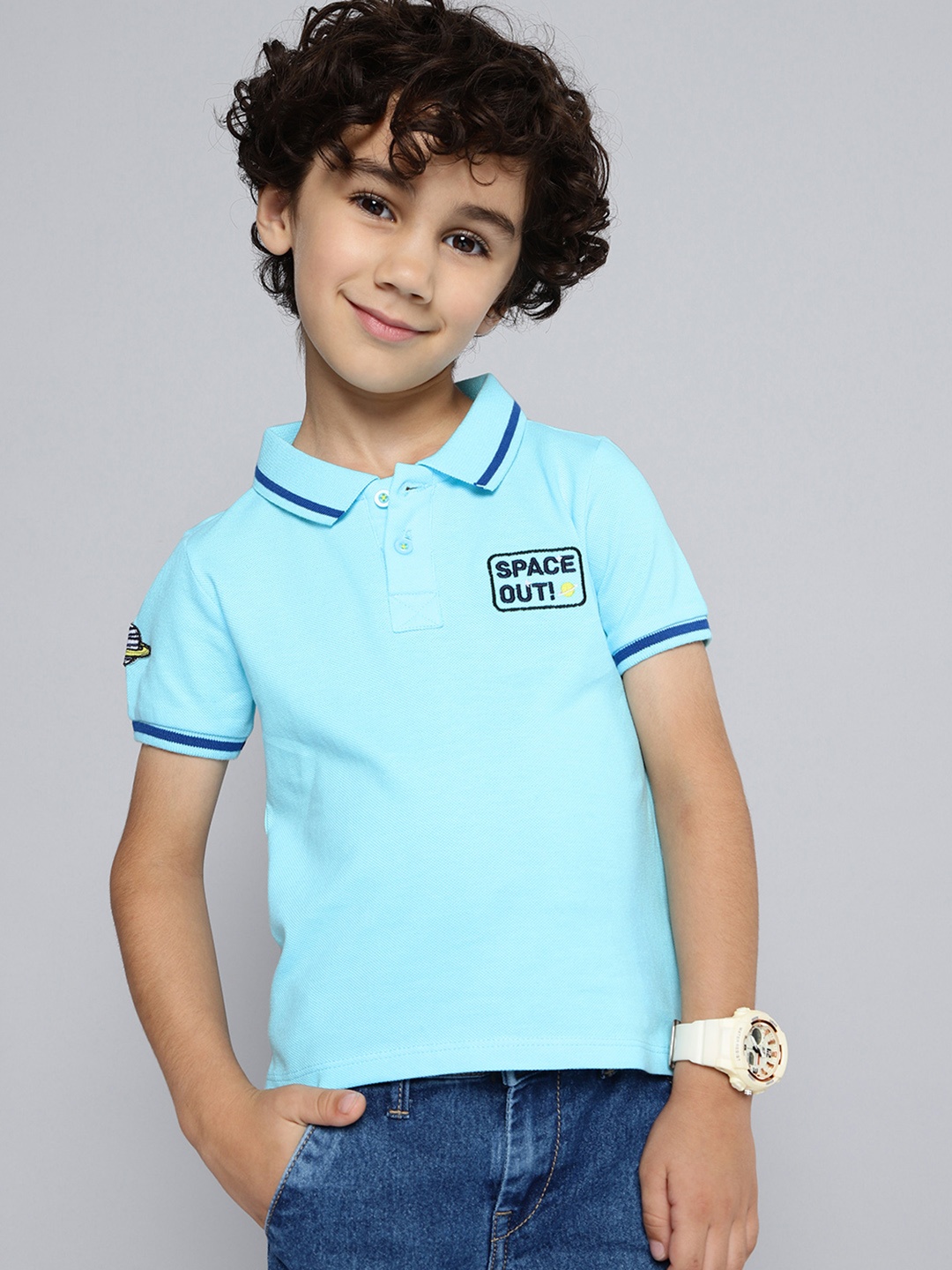 

HERE&NOW Boys Solid Pure Cotton Polo Collar T-shirt, Blue