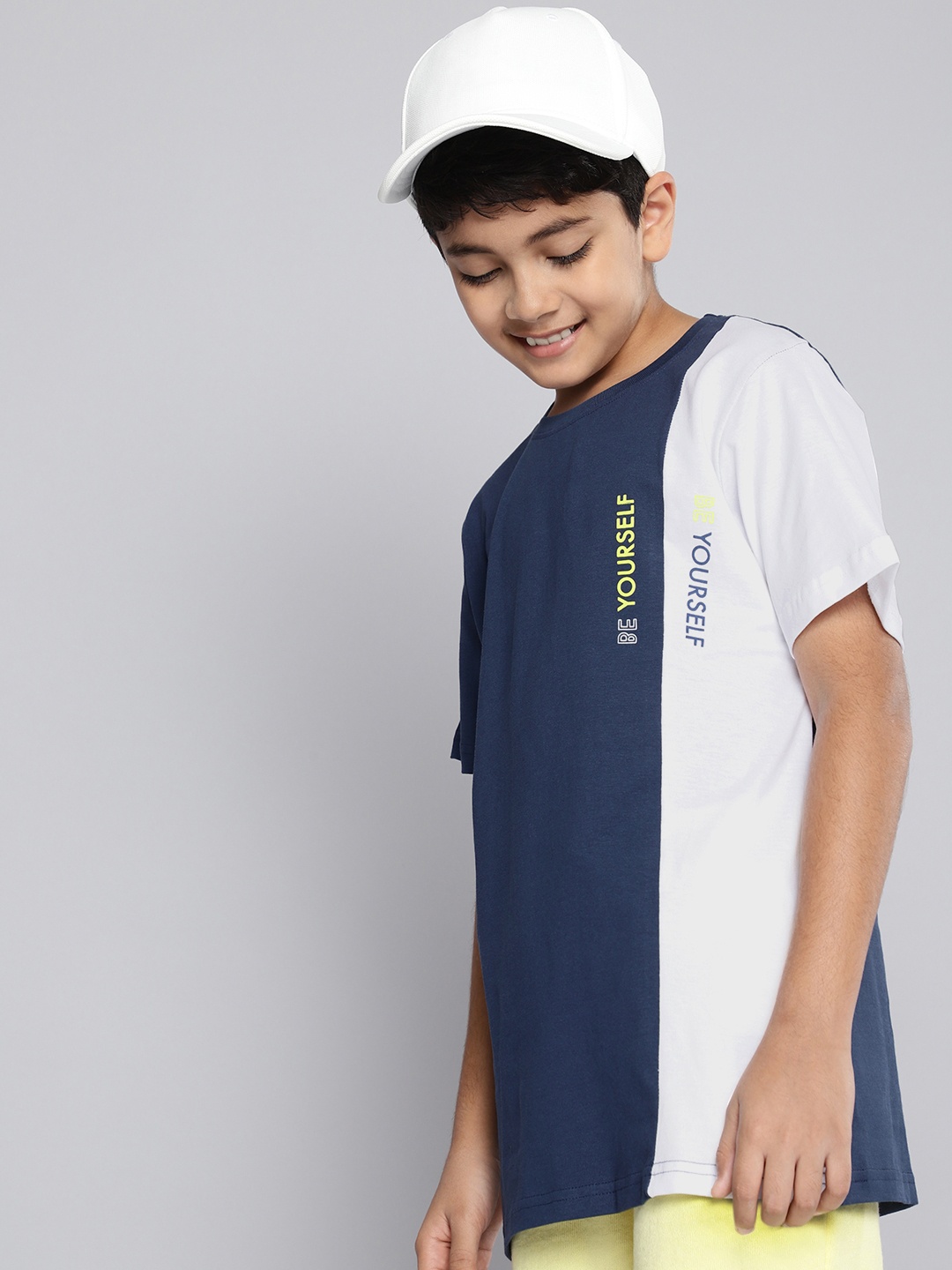 

HERE&NOW Boys Colourblocked Pure Cotton T-shirt, Navy blue