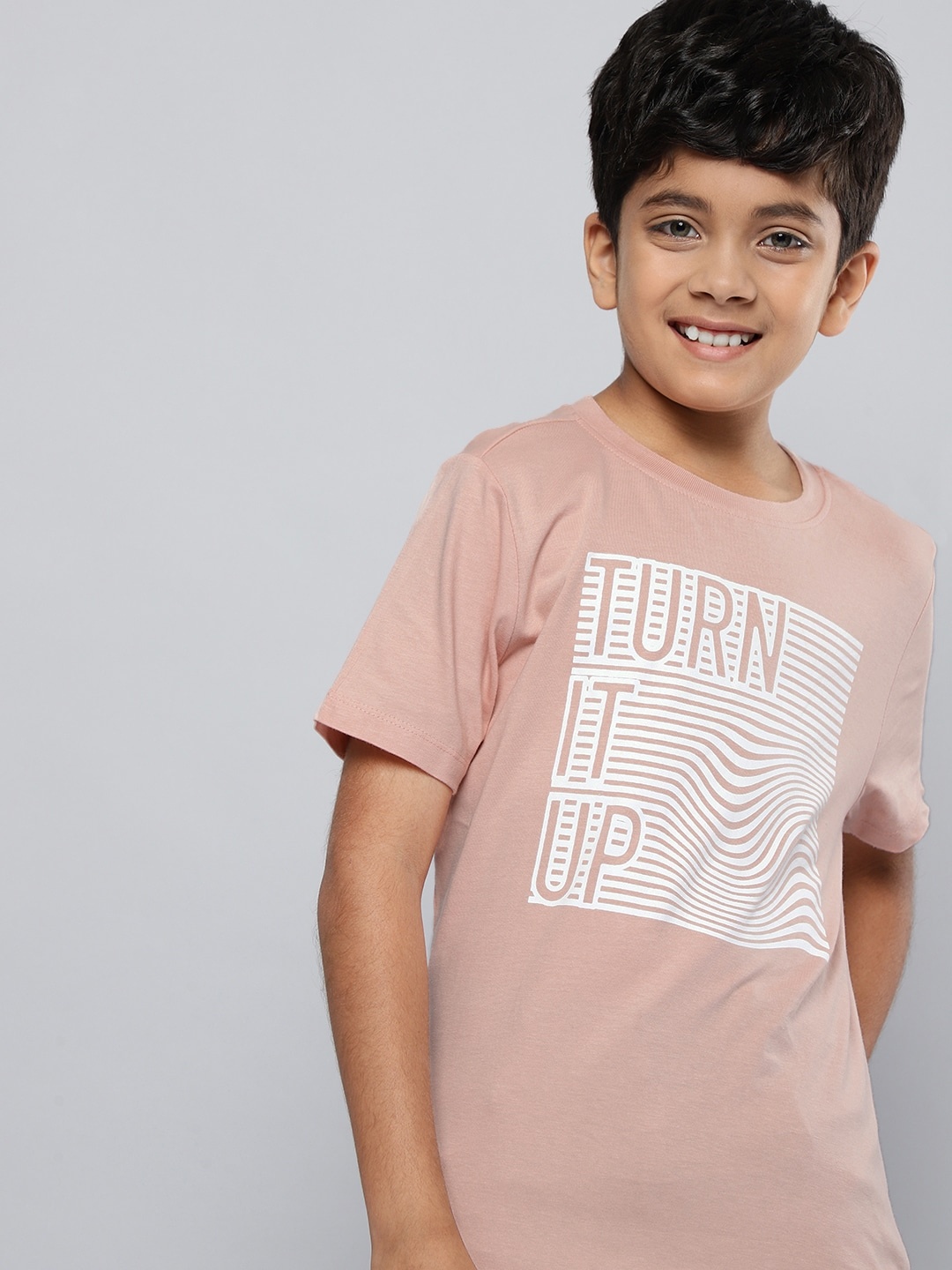 

HERE&NOW Boys Typography Print Knitted Pure Cotton T-shirt, Pink