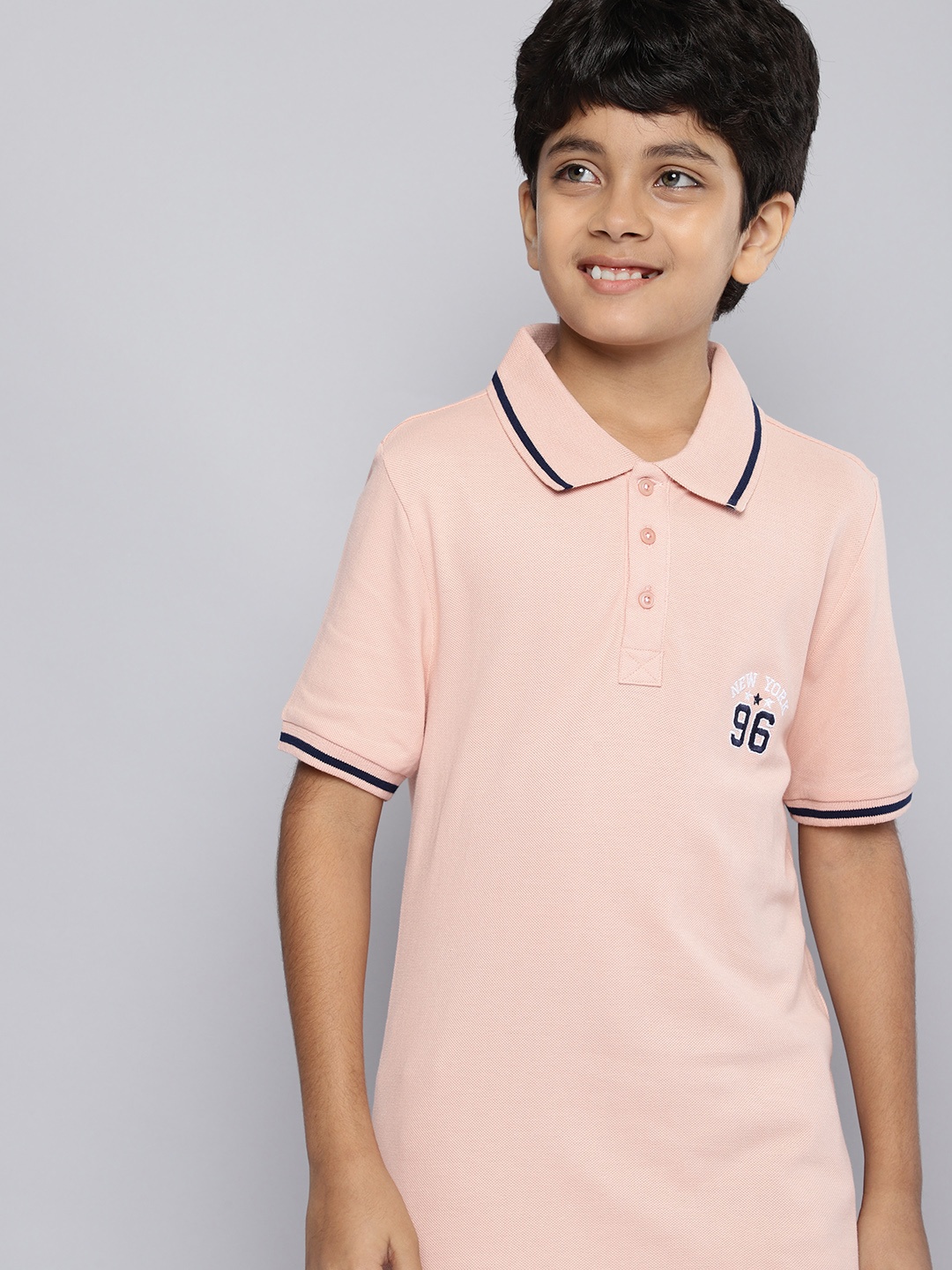 

HERE&NOW Boys Solid Pure Cotton Polo Collar T-shirt, Pink