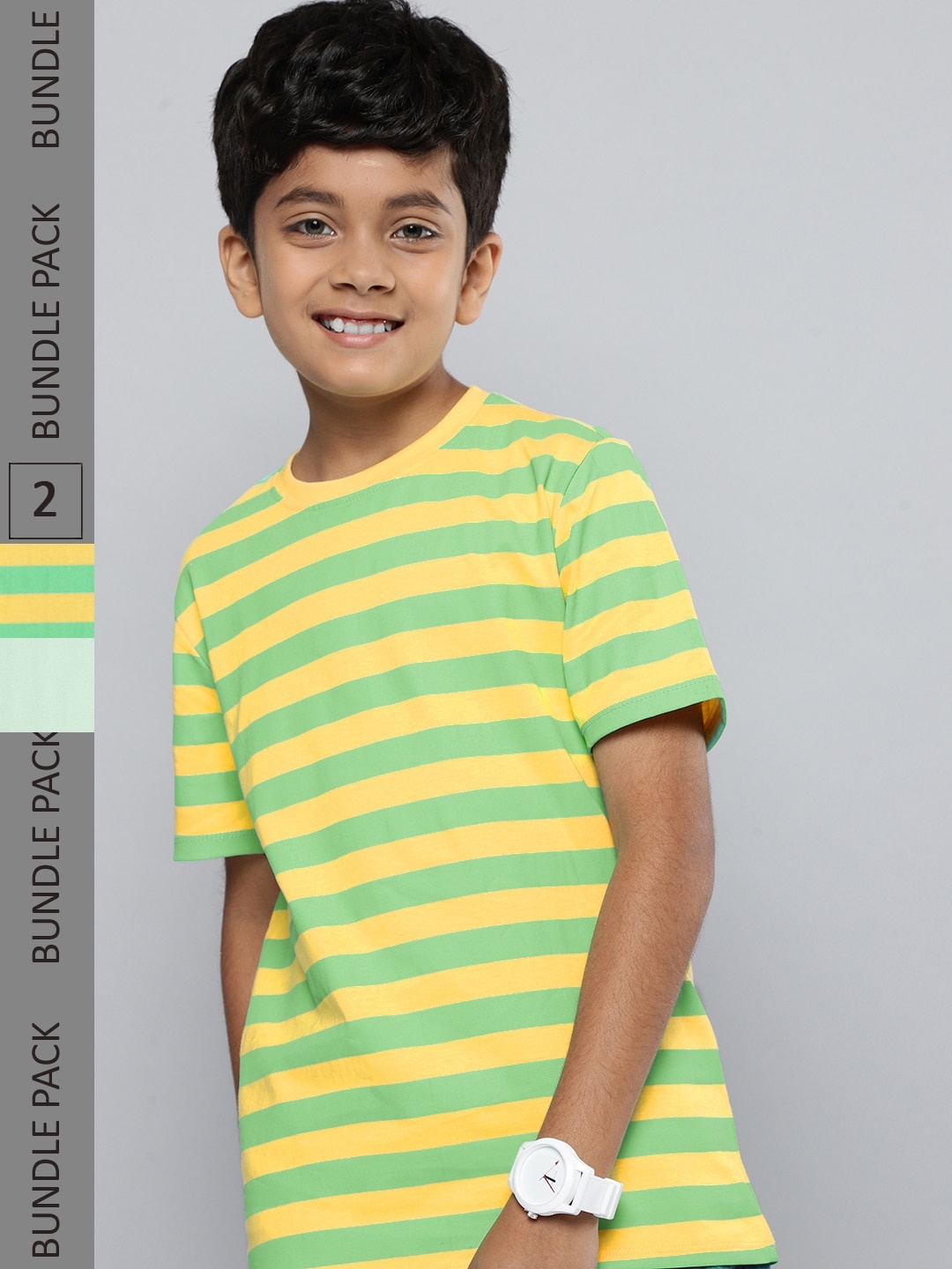 

HERE&NOW Boys Pack of 2 Pure Cotton T-shirts, Green