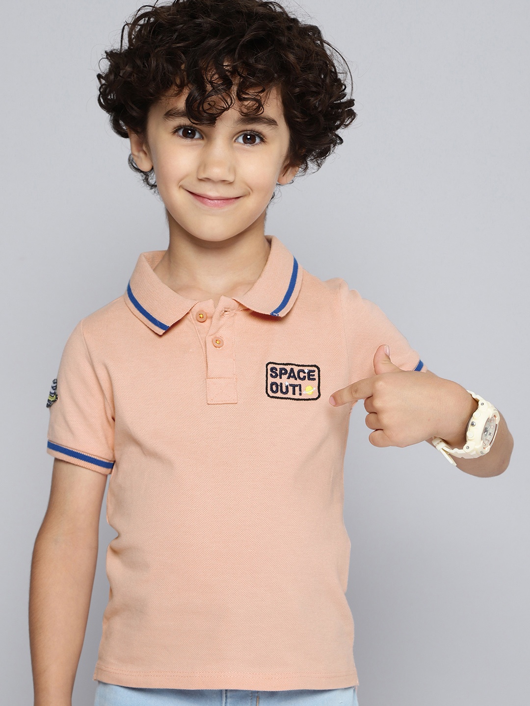 

HERE&NOW Boys Pure Cotton Polo Collar T-shirt, Pink
