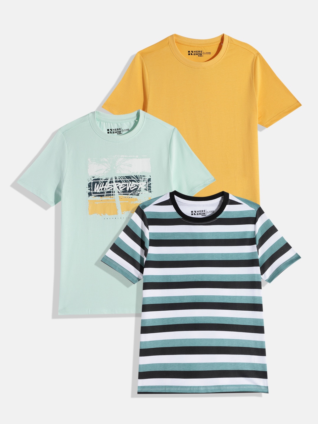 

HERE&NOW Boys Pack of 3 Pure Cotton T-shirts, Mustard