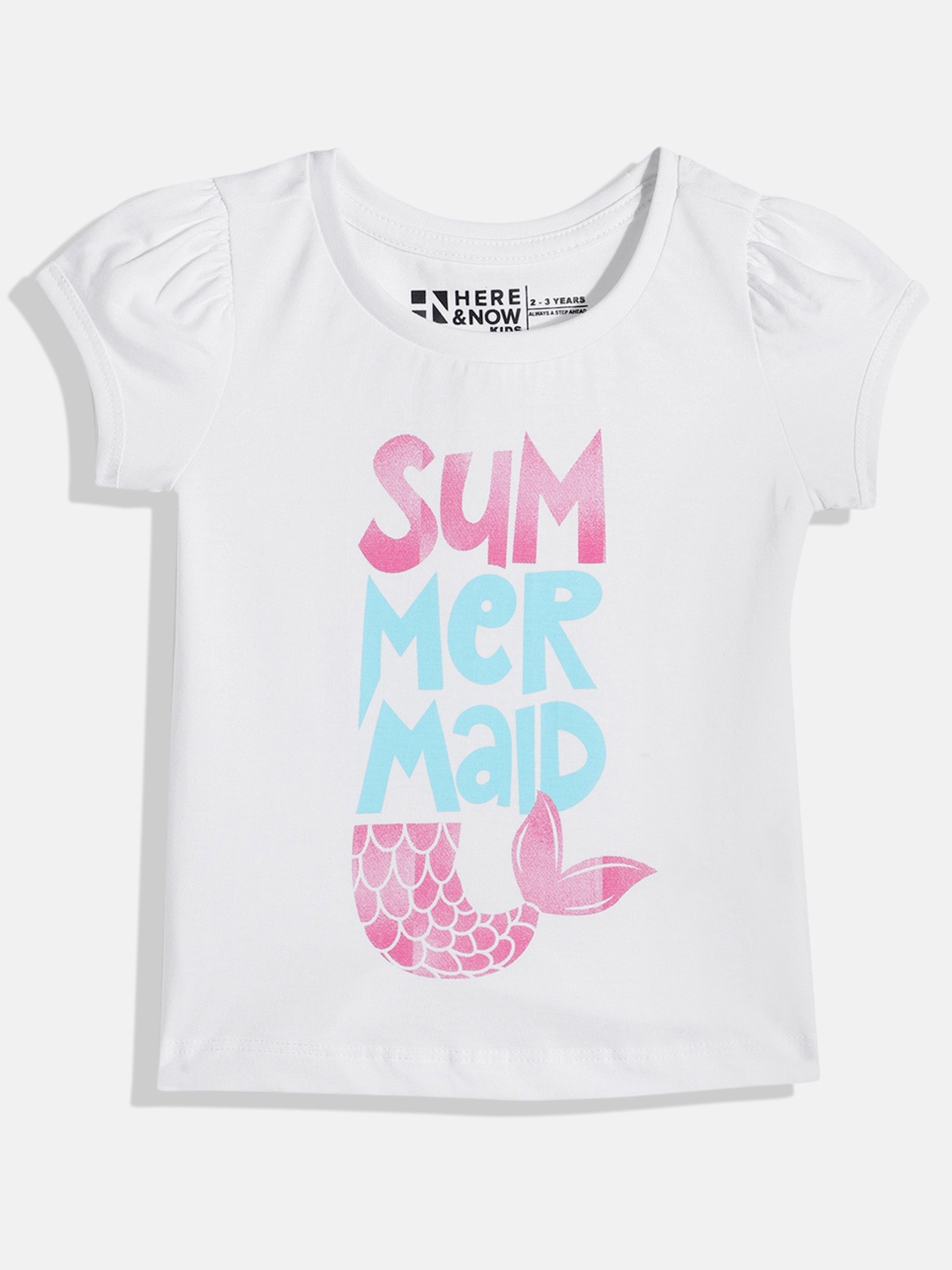 

HERE&NOW Girls Printed Pure Cotton T-shirt, White
