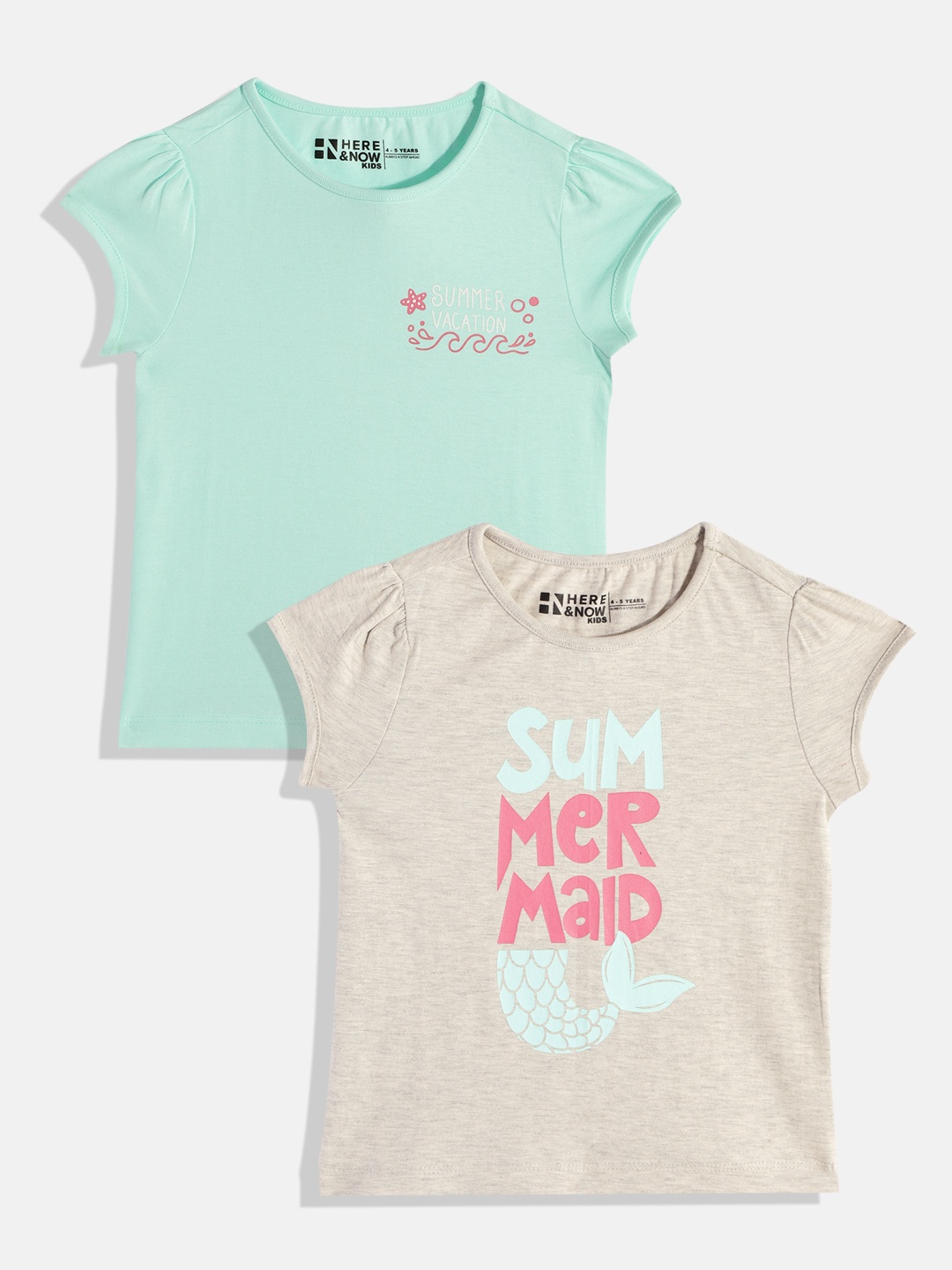 HERE&NOW Girls Pack of 2 Assorted T-shirts