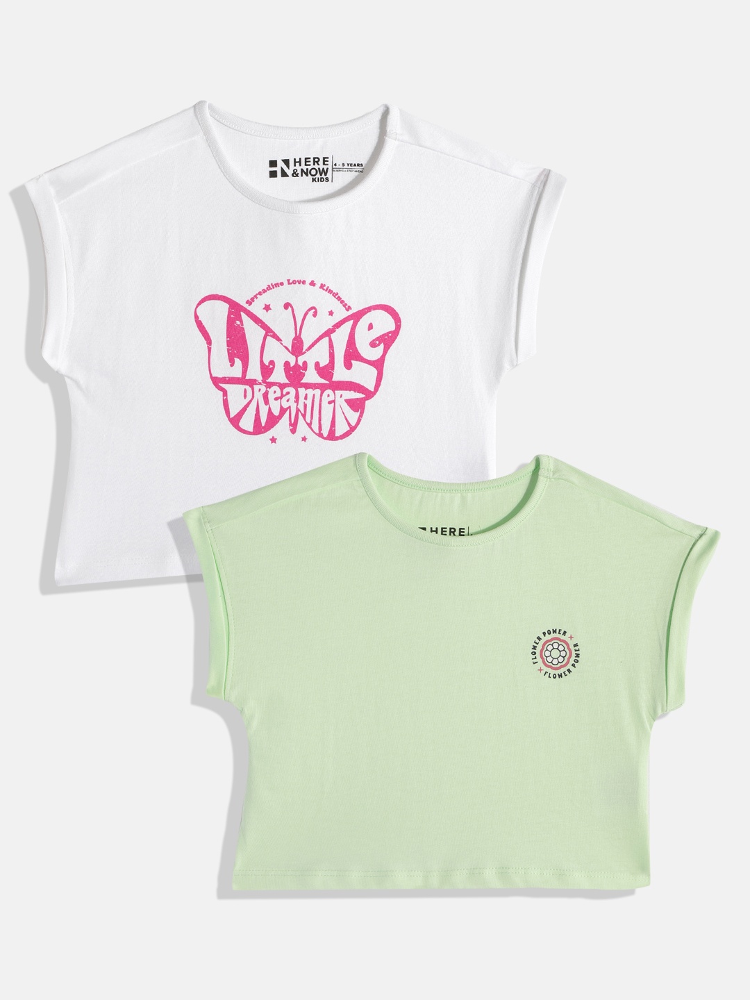 

HERE&NOW Girls Pack of 2 Assorted Pure Cotton T-shirts