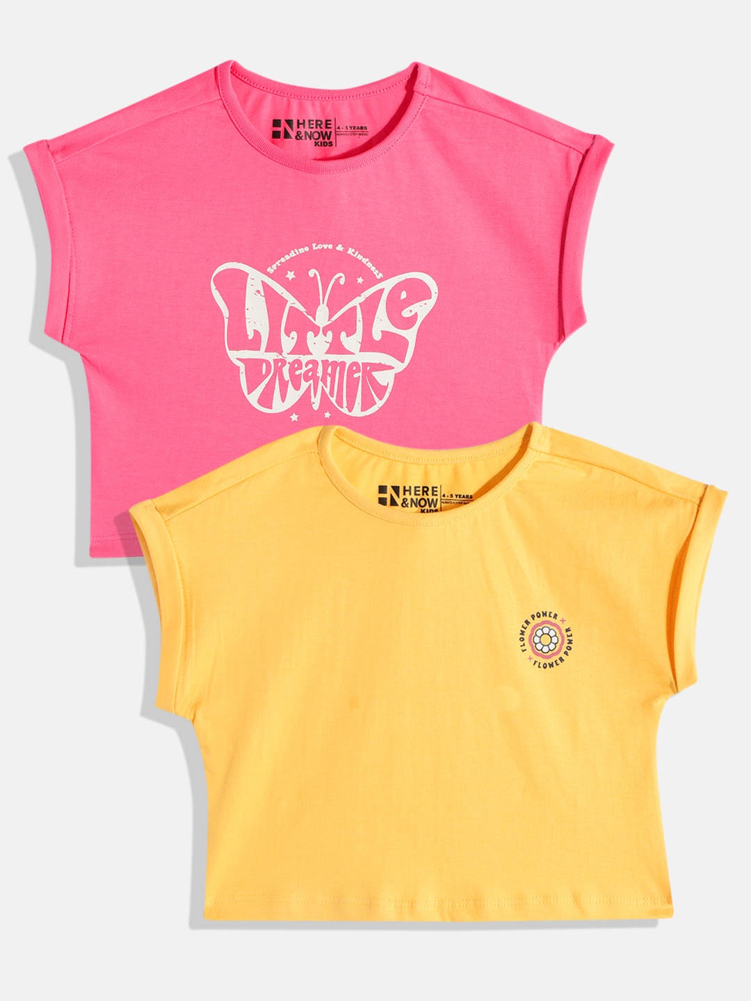 

HERE&NOW Girls Pack of 2 Assorted Pure Cotton T-shirts