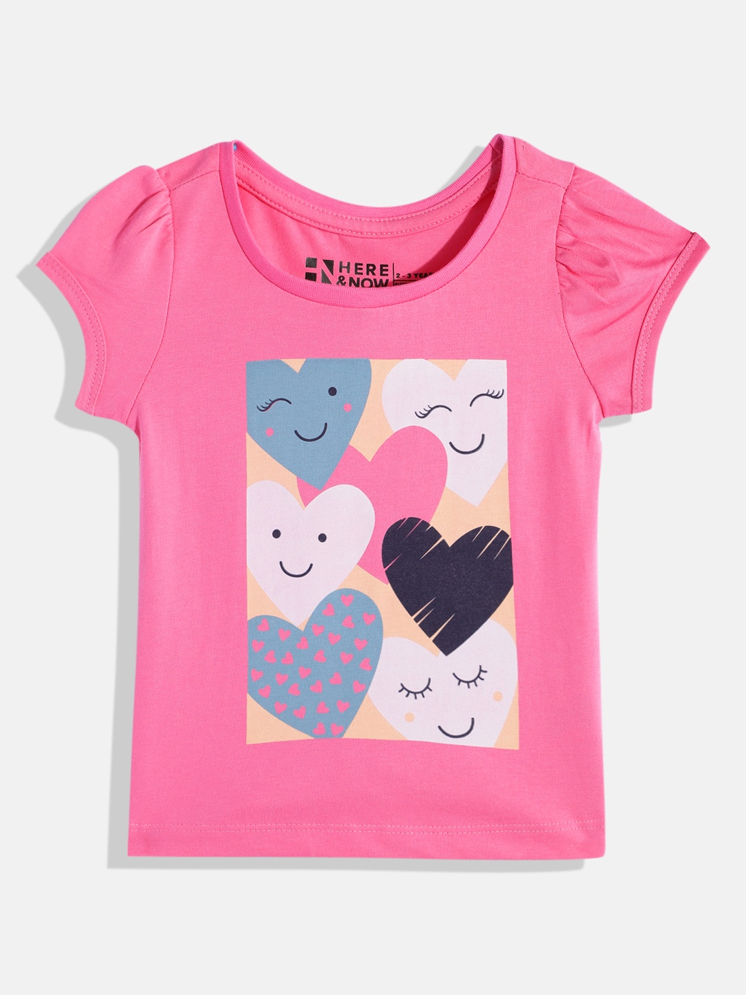 

HERE&NOW Girls Printed Pure Cotton T-shirt, Pink