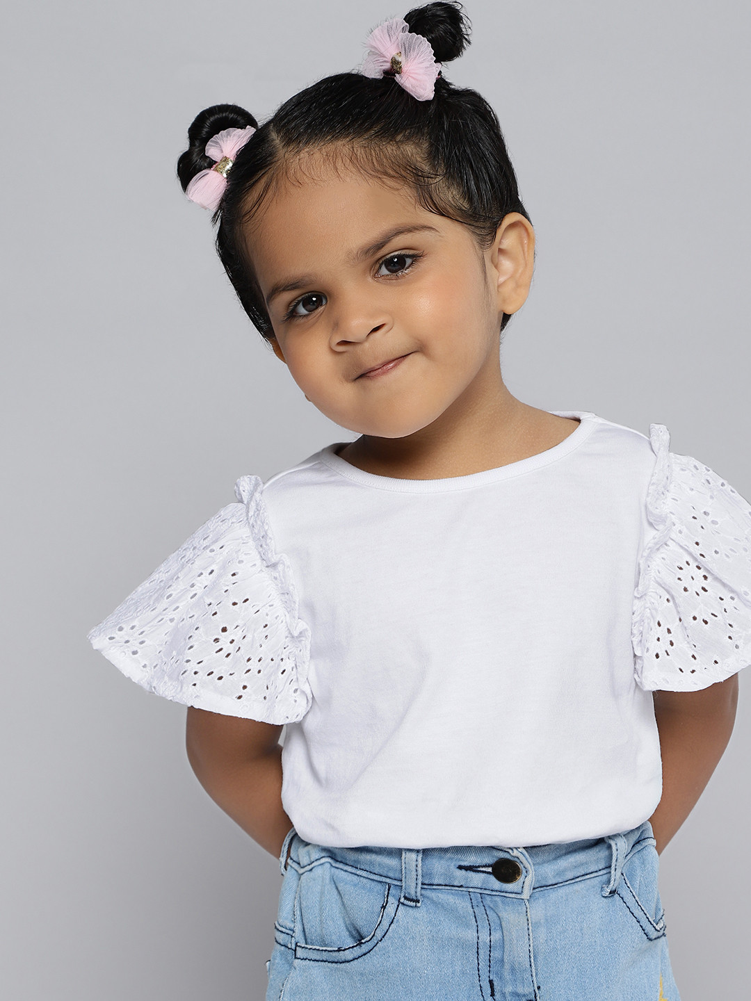 

HERE&NOW Schiffli Pure Cotton Top, White