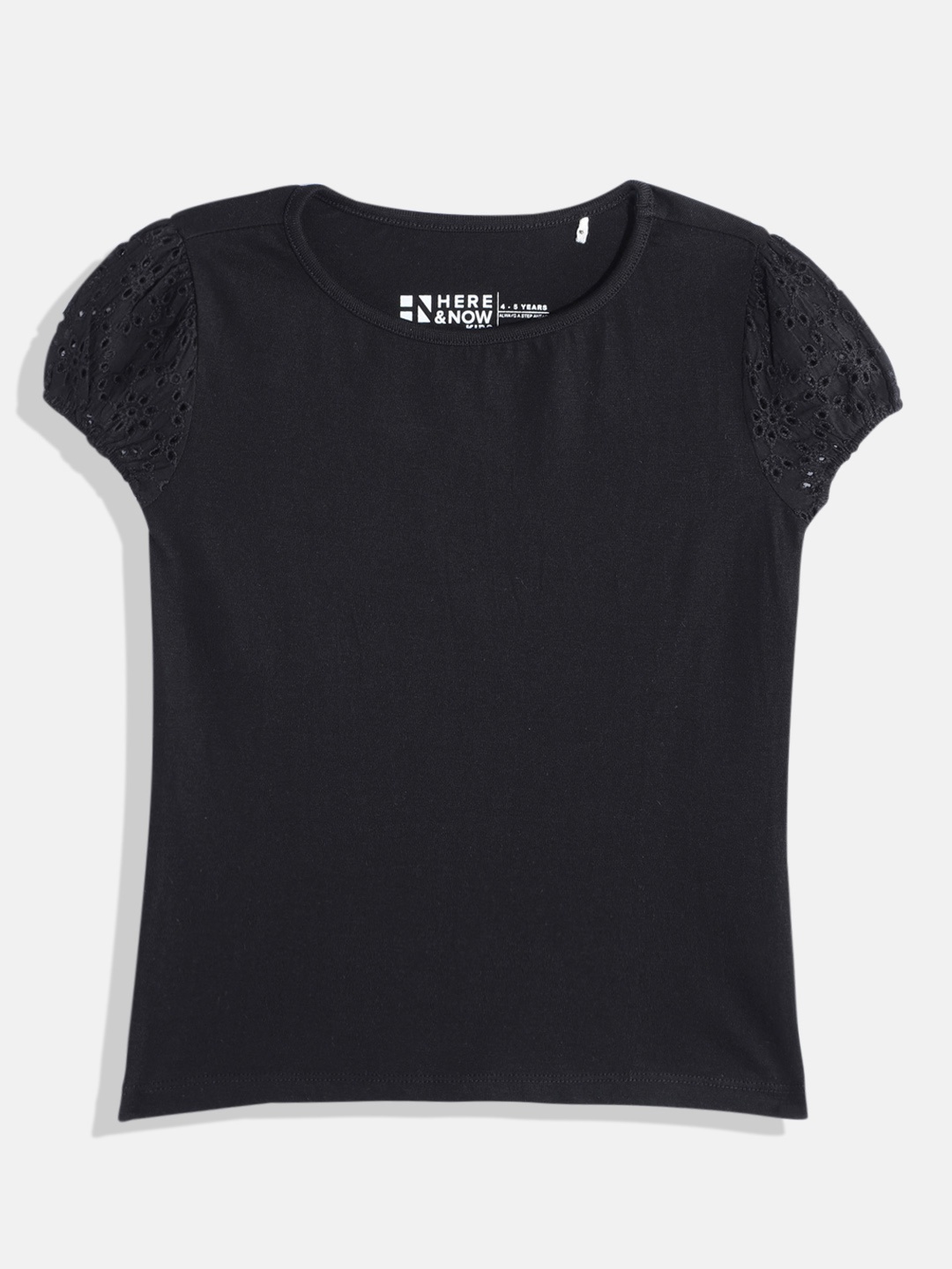 

HERE&NOW Schiffli Pure Cotton Top, Black