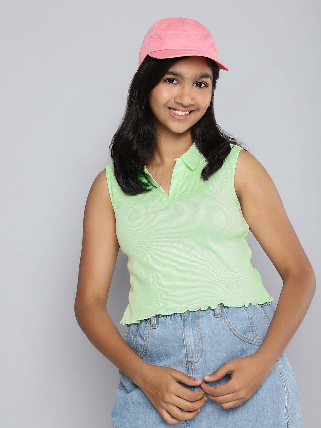 

HERE&NOW Girls Self Striped Top, Green