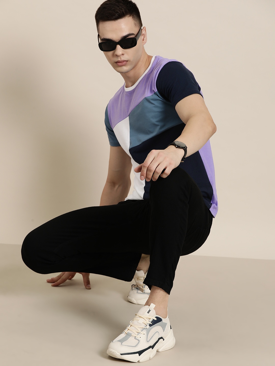 

Moda Rapido Pure Cotton Colourblocked T-shirt, Lavender
