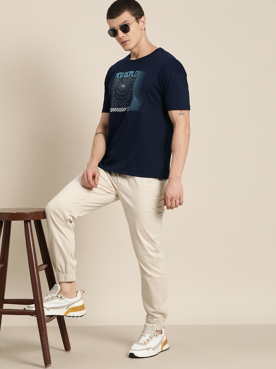 

Moda Rapido Printed Pure Cotton T-shirt, Navy blue