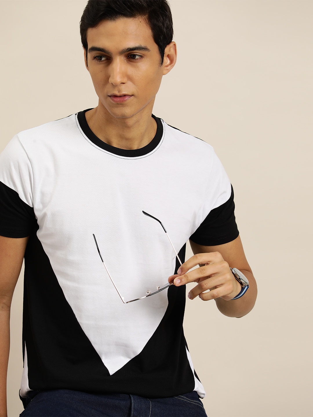 

Moda Rapido Pure Cotton Colourblocked T-shirt, Black