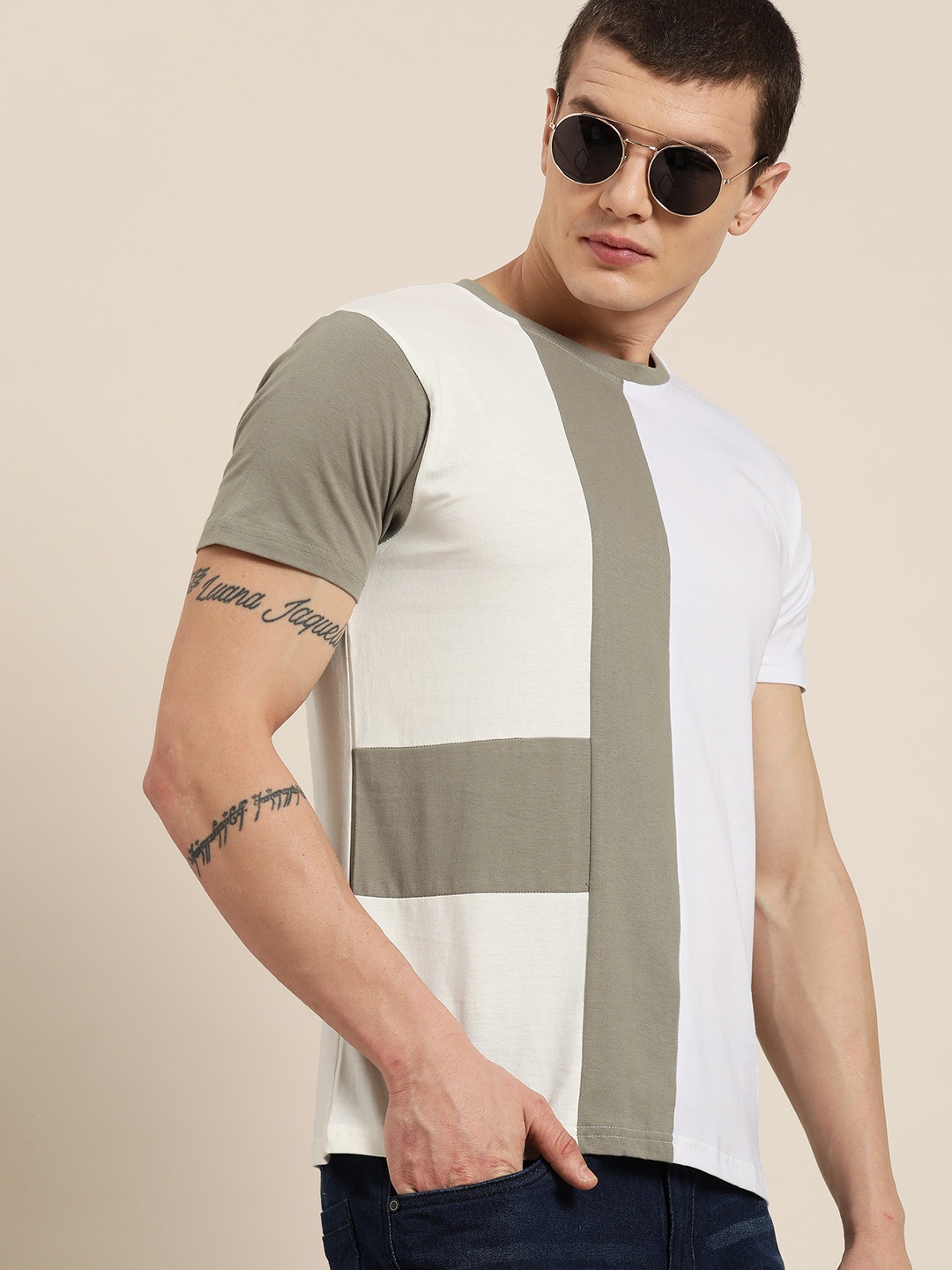 

Moda Rapido Men Colourblocked Pure Cotton T-shirt, Off white