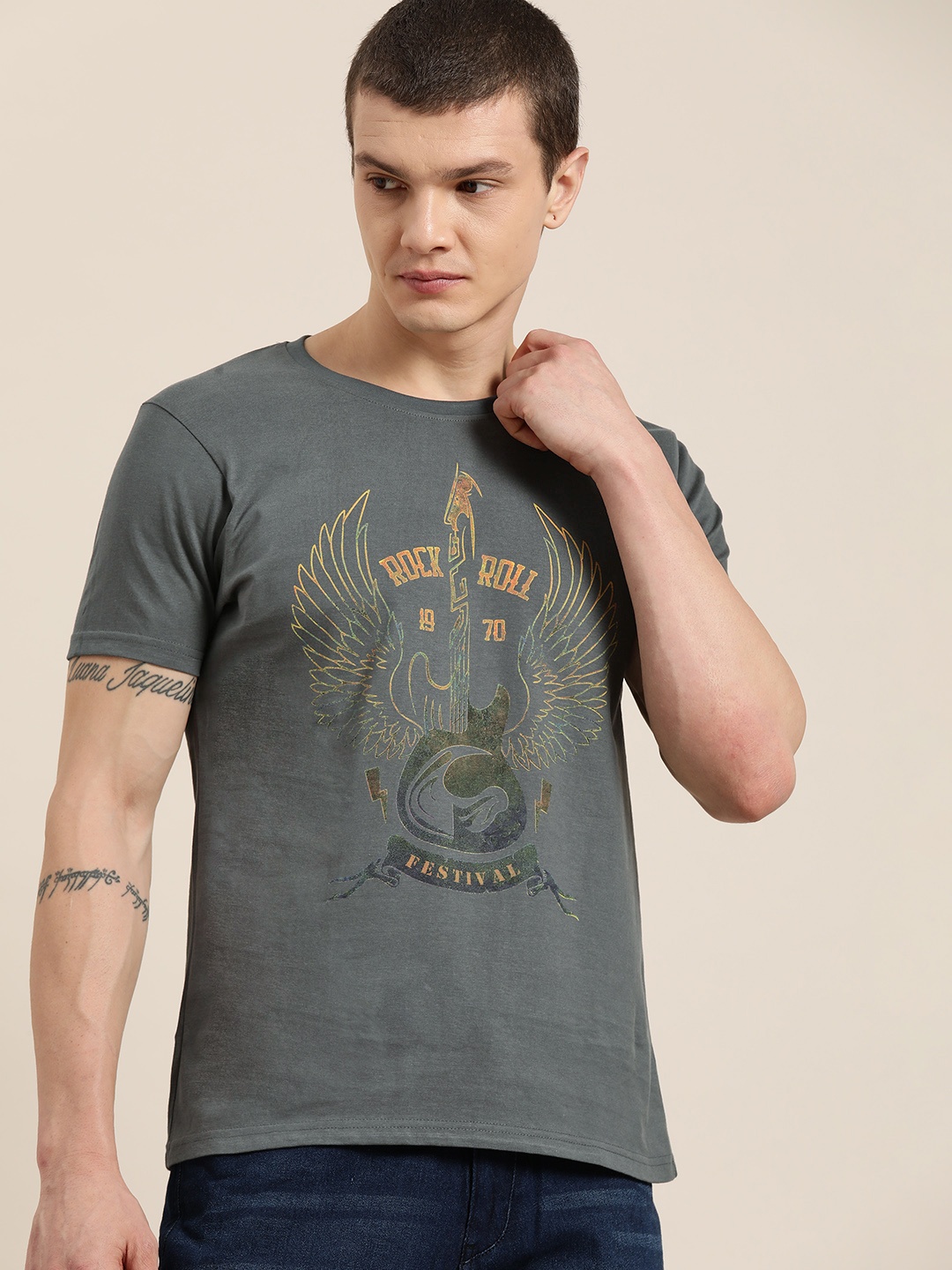 

Moda Rapido Men Printed Pure Cotton T-shirt, Charcoal