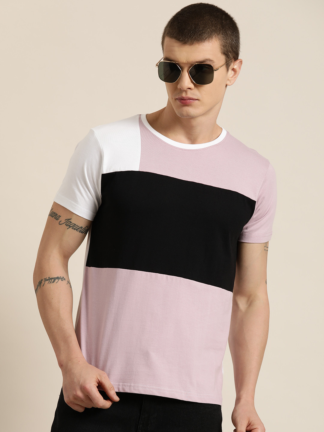 

Moda Rapido Men Colourblocked Pure Cotton T-shirt, Lavender