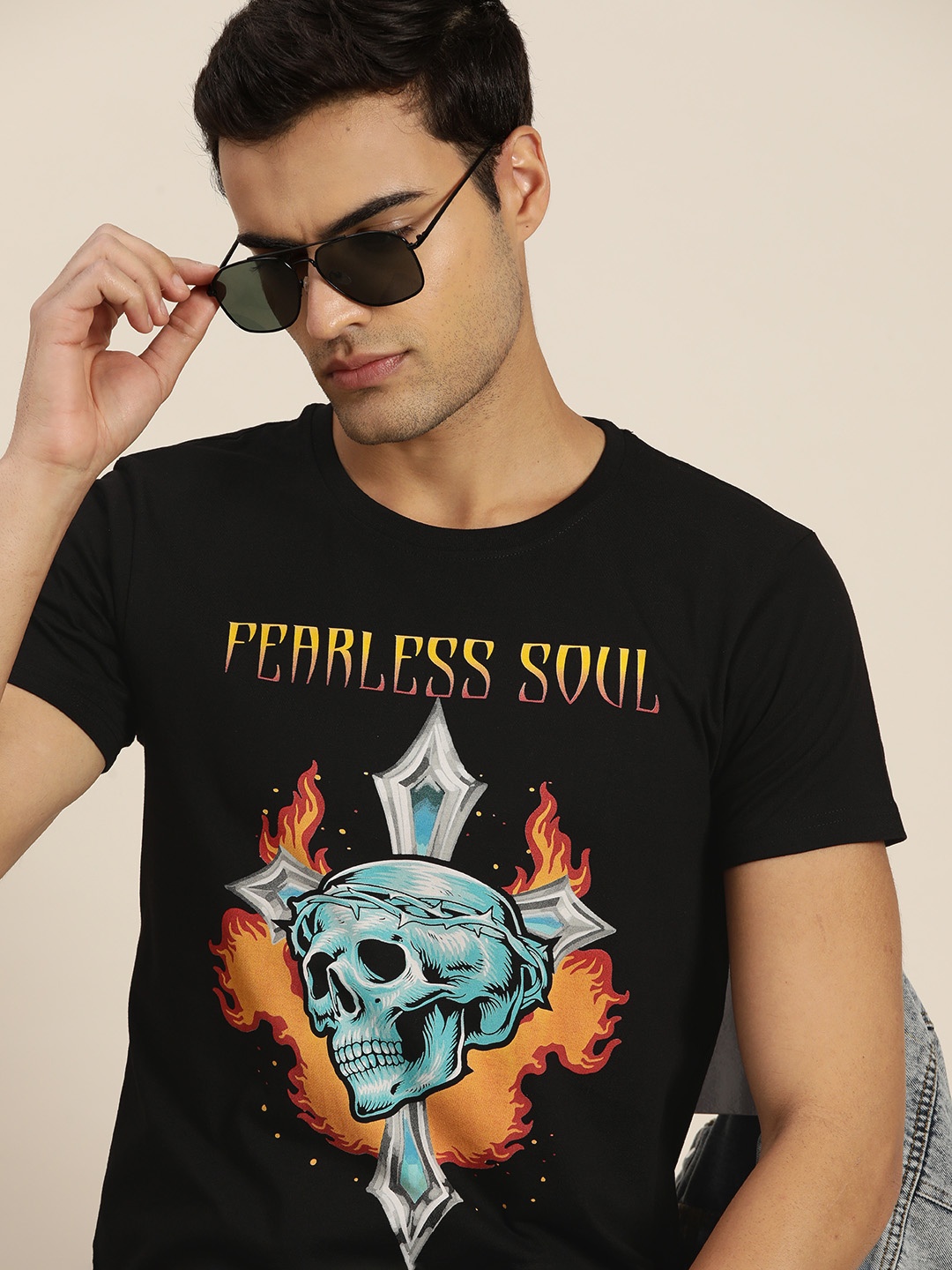 

Moda Rapido Printed Pure Cotton T-shirt, Black