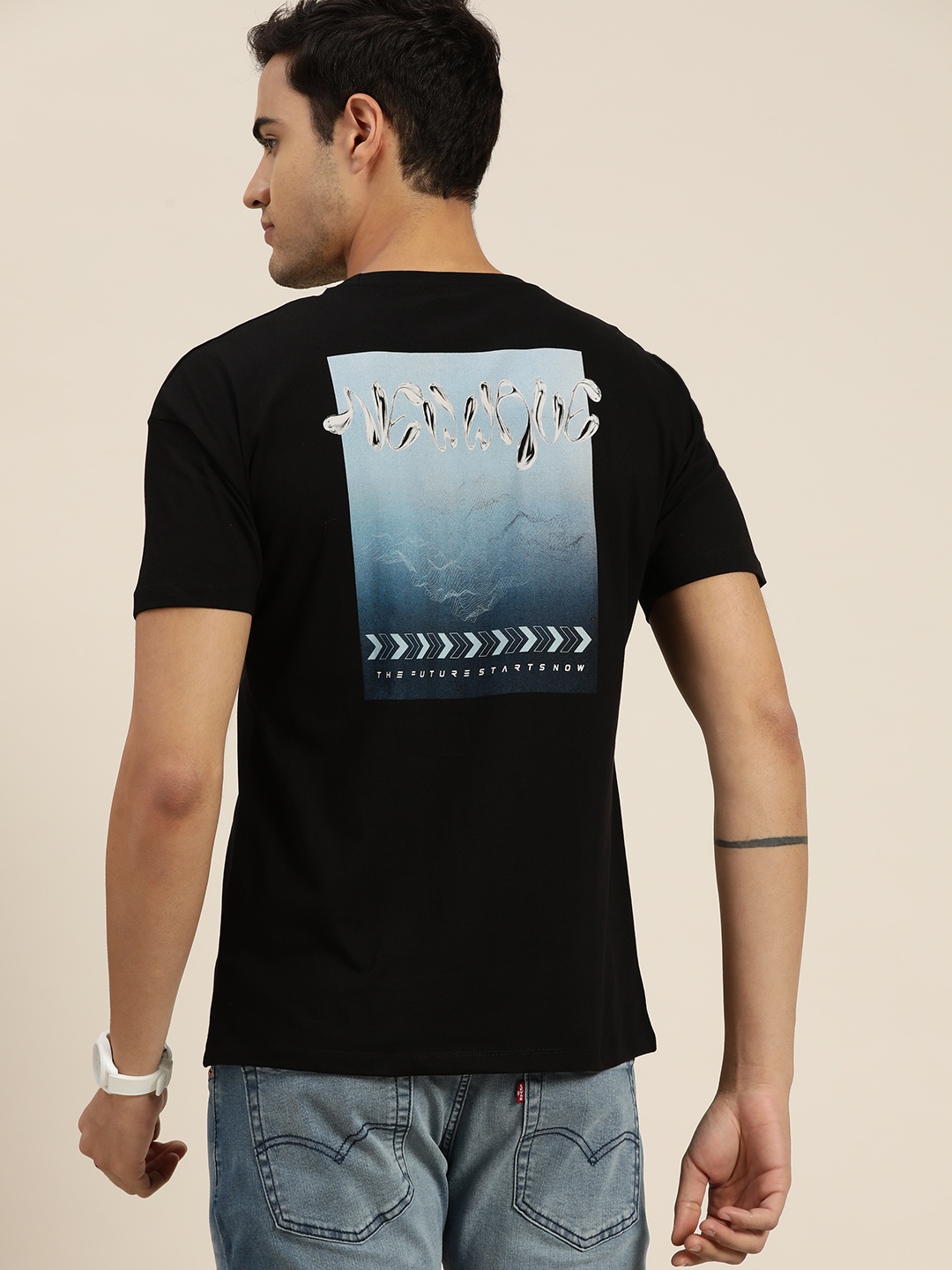 

Moda Rapido Back Printed Pure Cotton T-shirt, Black