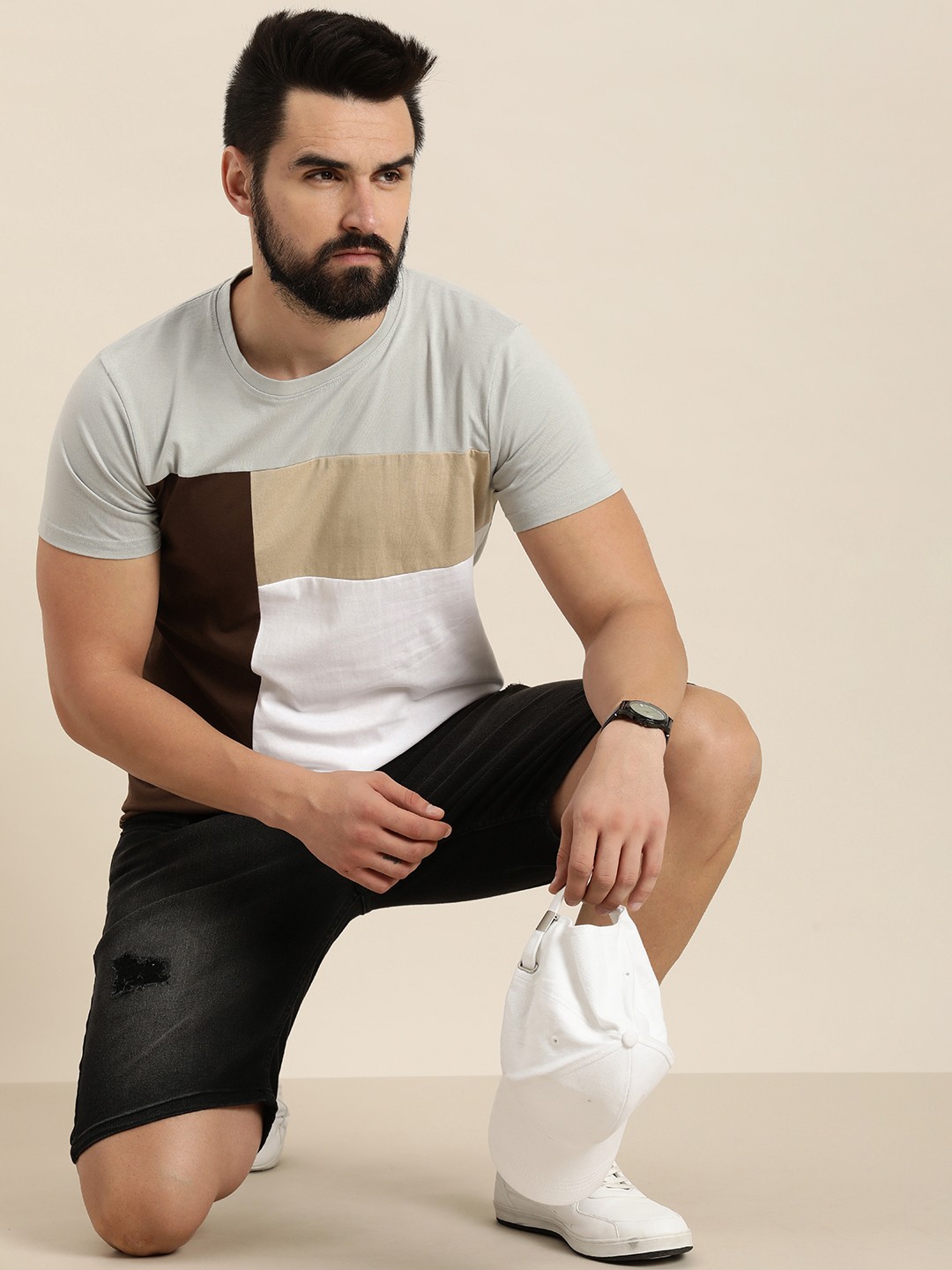 

Moda Rapido Colourblocked Pure Cotton T-shirt, Grey